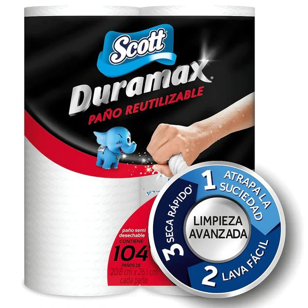 Papel Toalla Reutilizable Scott Duramax 3D Duo pack. Color blanco. Se vende en par.