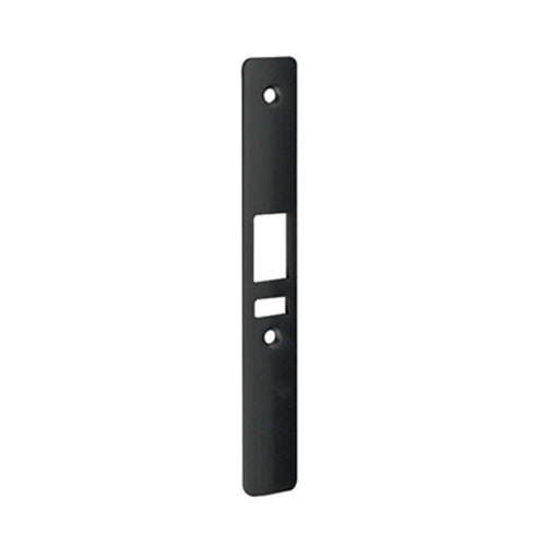 placa decorativa negra para cerradura de pestillo.