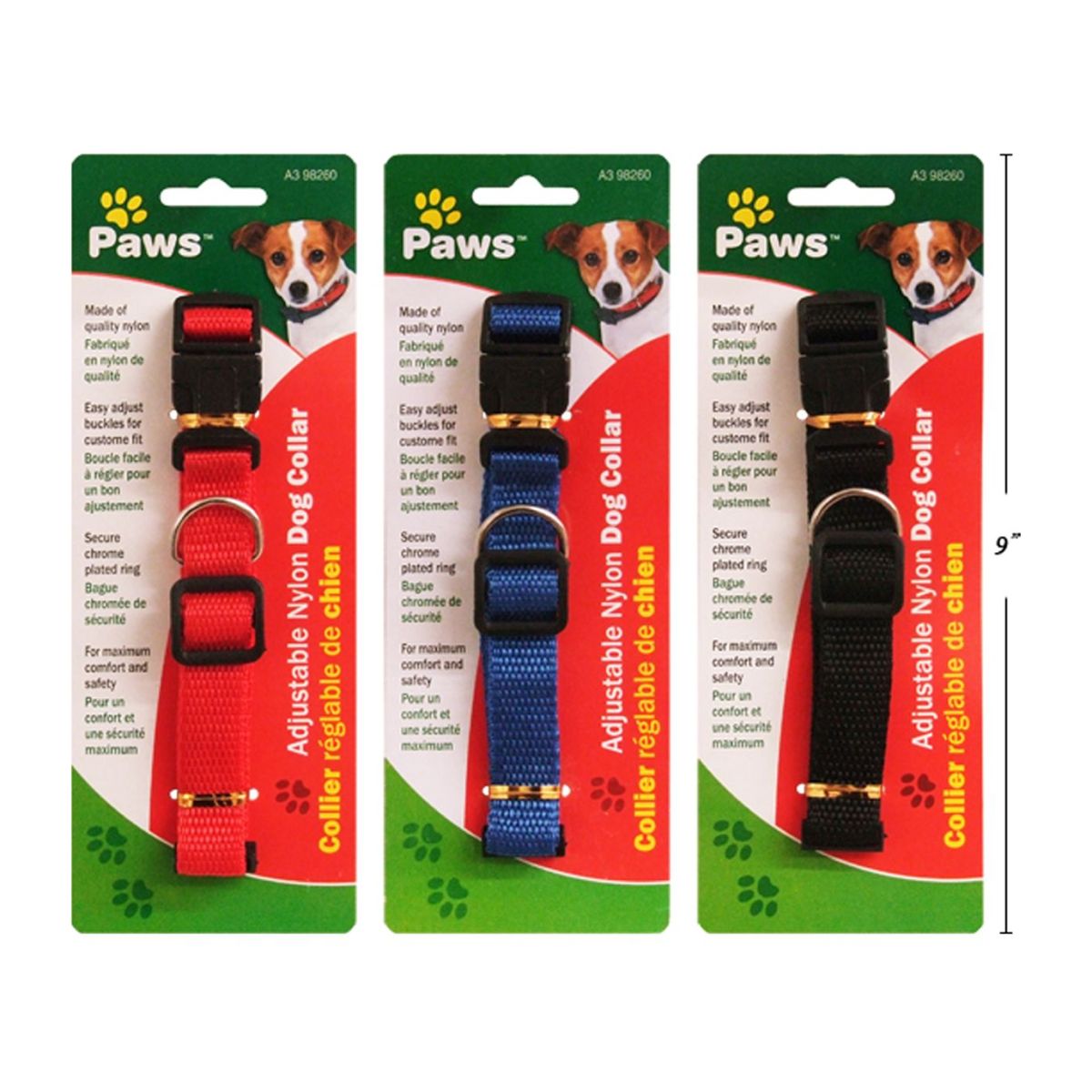 Collar ajustable de nailon para perro (Viene en colores variados al azar) (1pza)