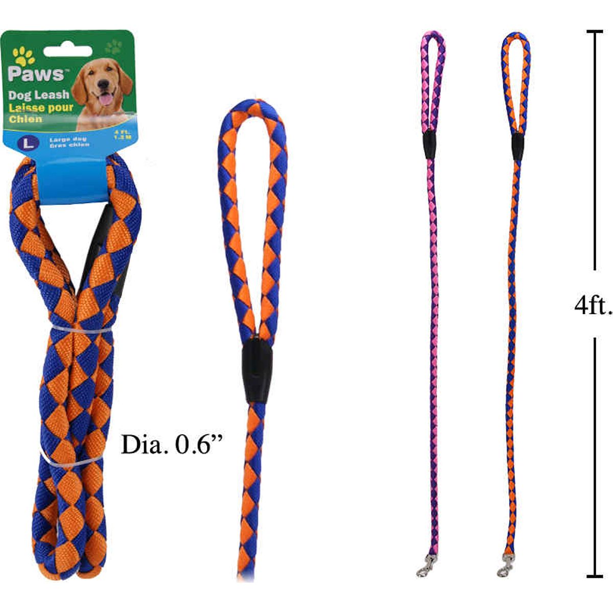 4 pies x 0.60 "de ancho Correa para perro (1pza) (Viene en colores variados al azar)