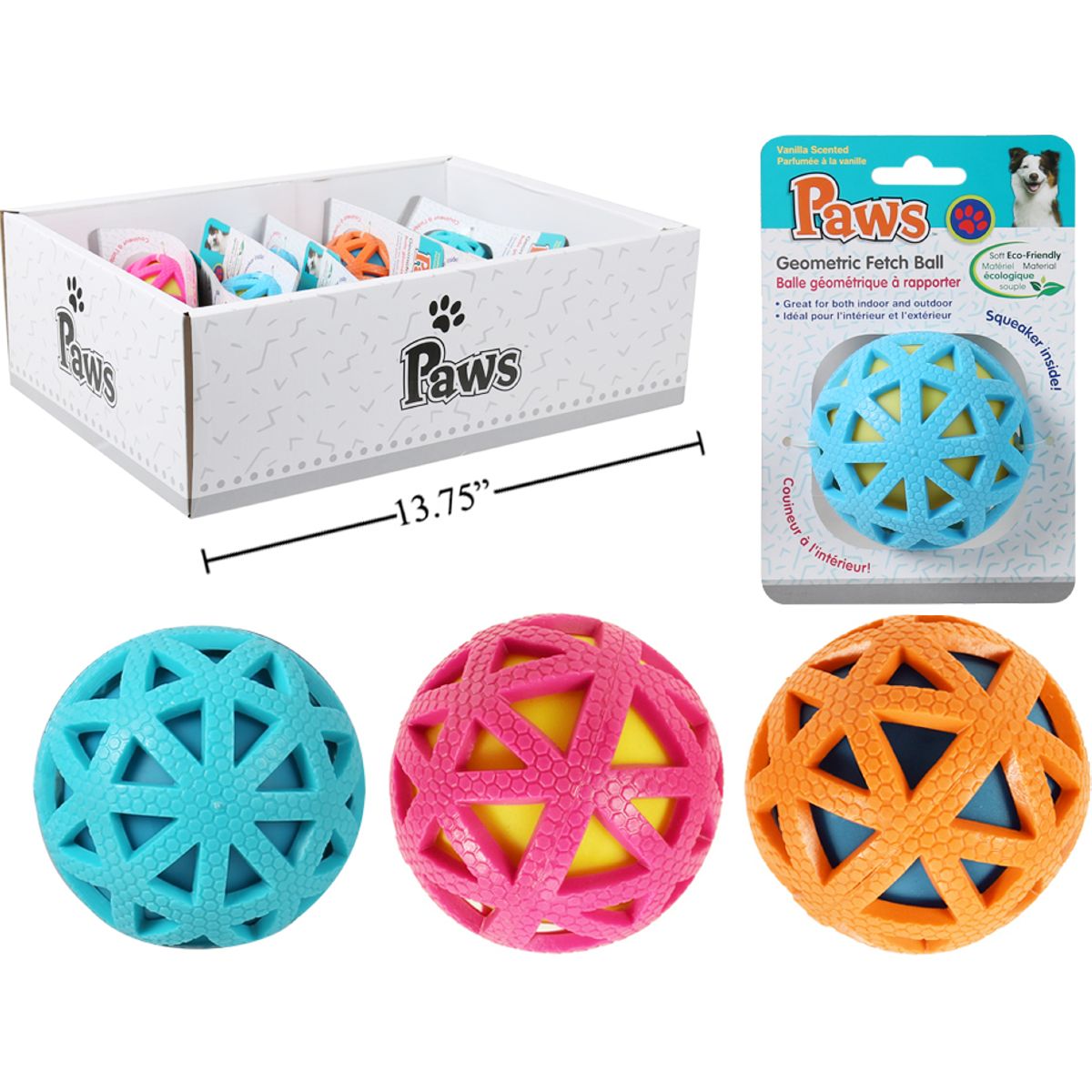 Pelota de recuperación geométrica 2,75 ", (1pza) (Viene en colores variados al azar)