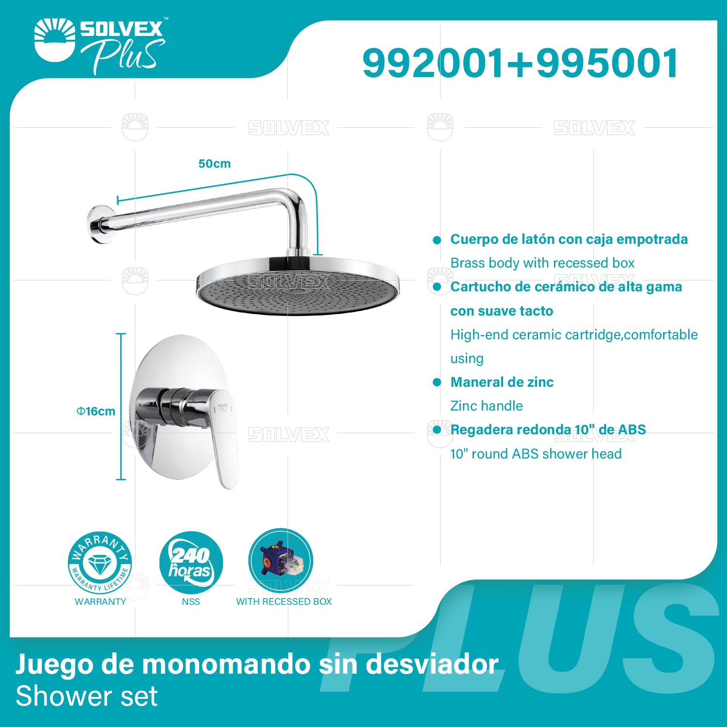 Ducha Para Empotrar. Juego de Mezcladora Monomando Con Regadera Redonda De 10”. Color Cromado. Garantía de por vida.