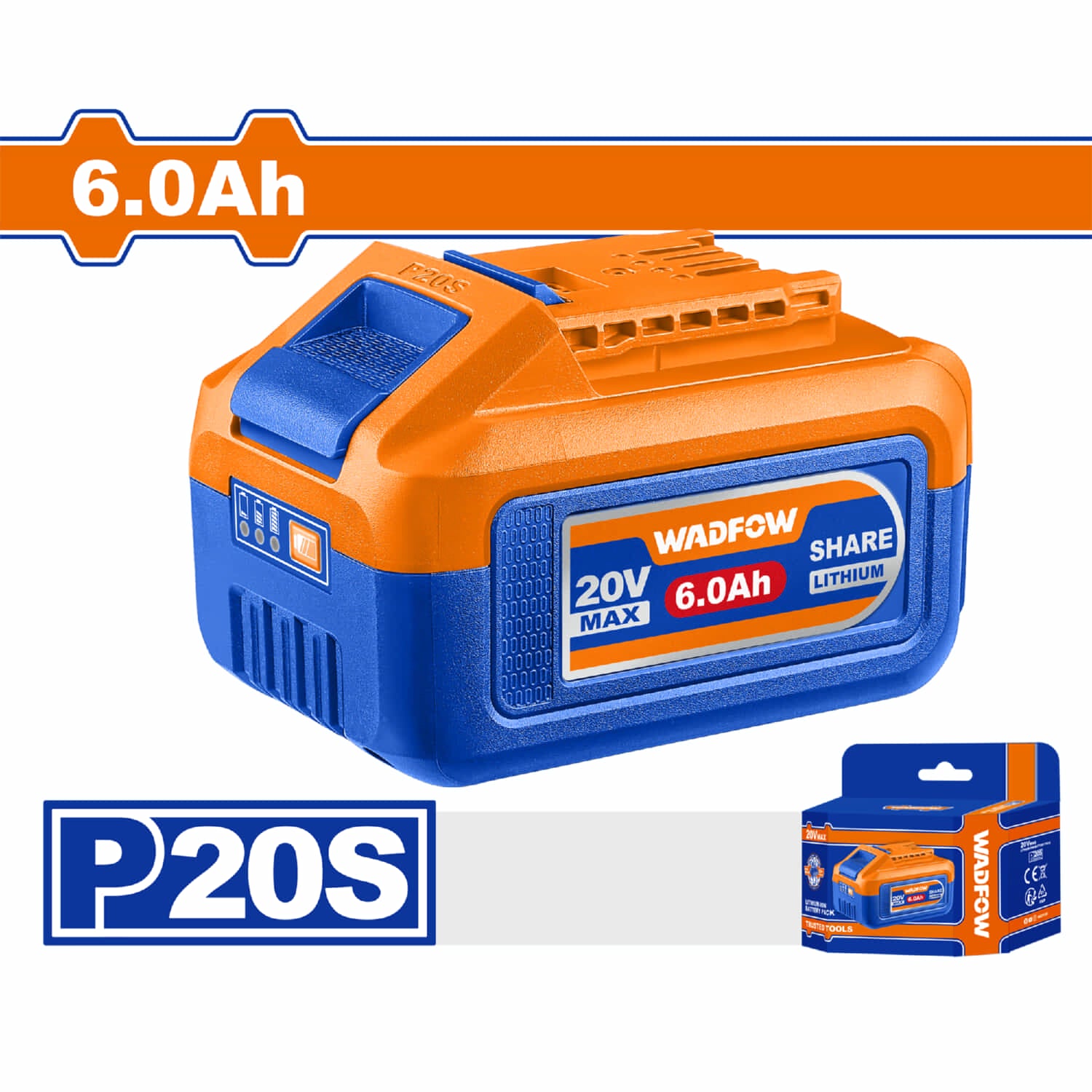 Batería 20V 6.0Ah Indicador LED Compatible con herramientas P20S