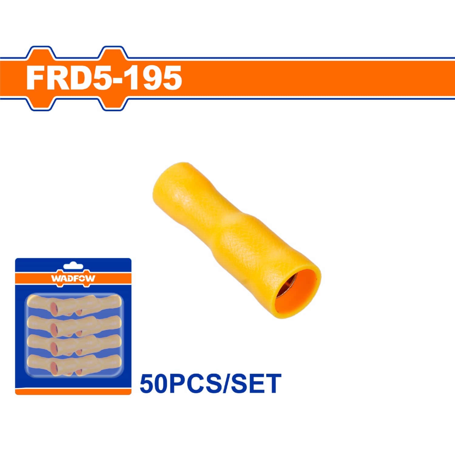 Terminales conectores para cables eléctricos FRD5-195 Set 50 pzas Color amarillo Crimpado eléctrico.