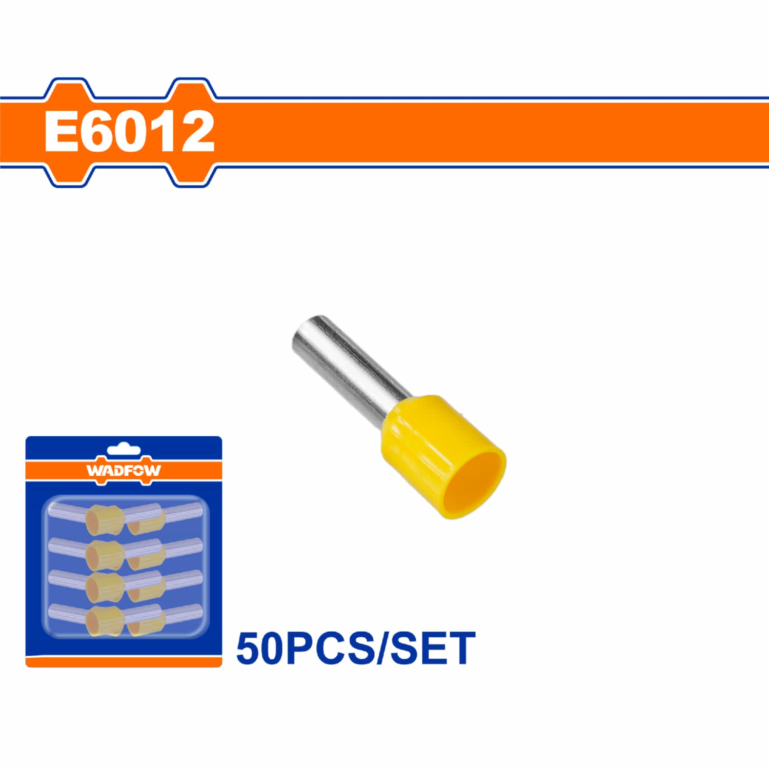 Terminales conectores para cables eléctricos E6012 Set 50 pzas Color amarillo Crimpado eléctrico.