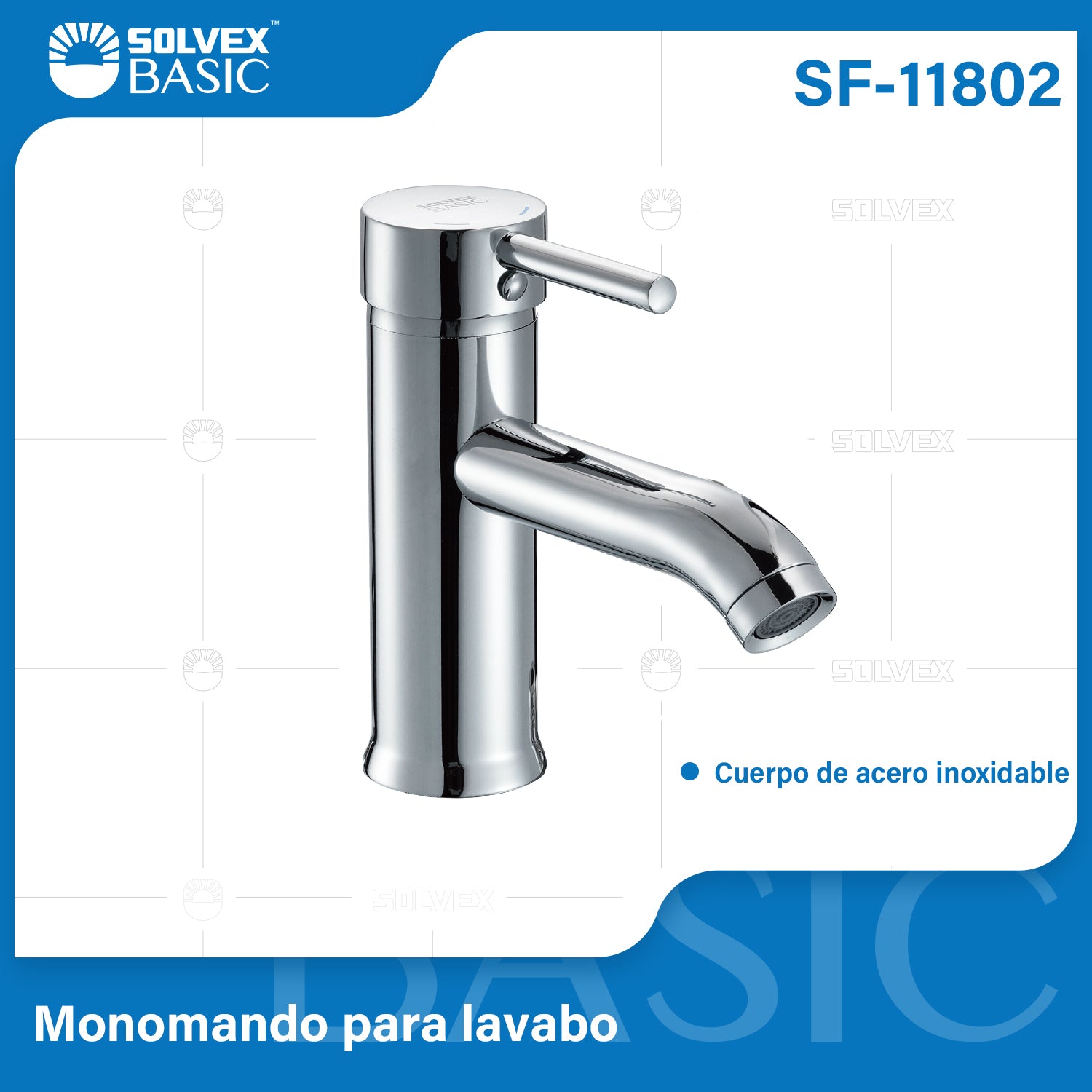 Llave de Lavamanos Monomando. Grifo Mezclador Cromado con Cartucho Cerámico. Pluma Acero inoxidable.