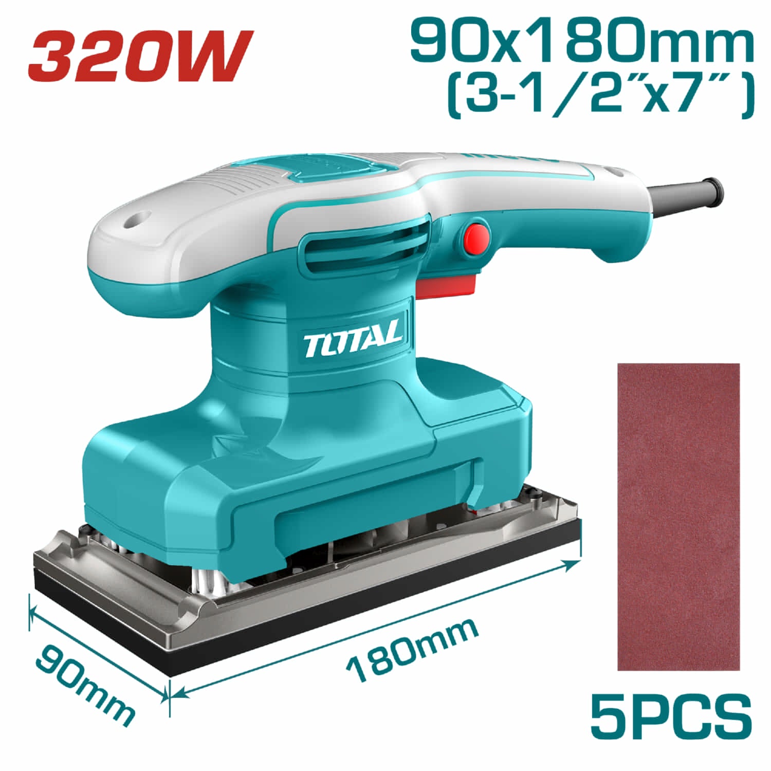 Lijadora 320W 14000Rpm. Base 90mm x 180mm. 110V-120V~60Hz. Incluye 5Pzs De papel de Lija.