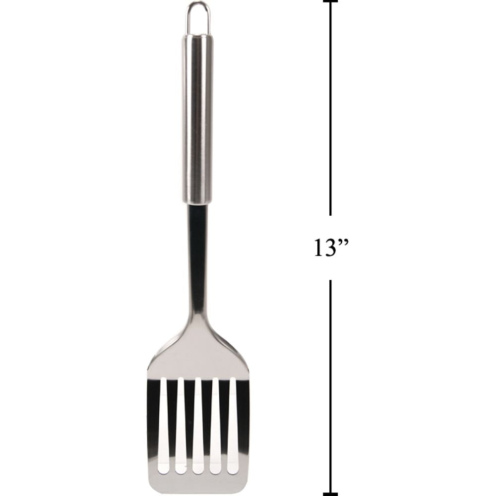 Girador ranurado Luciano de 12,75 "en L, acero inoxidable, etiqueta colgante