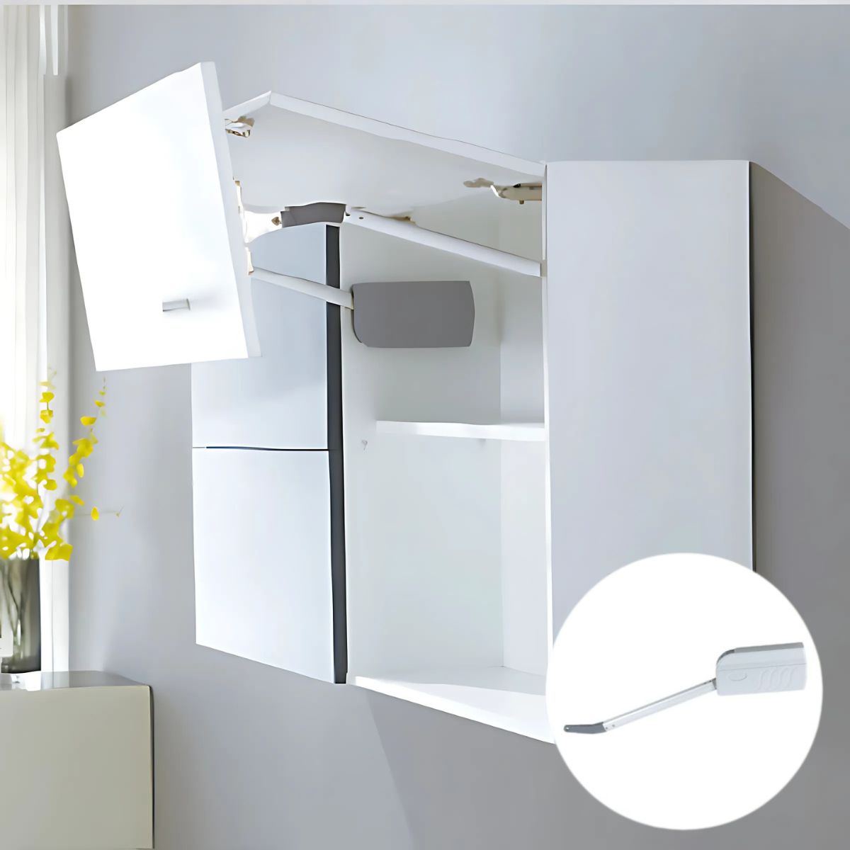 Mecanismo Hidráulico para Puertas gabinetes cocina Abatibles. Sistema de Apertura Vertical para Muebles Altos. (Par) Brazos con Bisagras Incluidas.