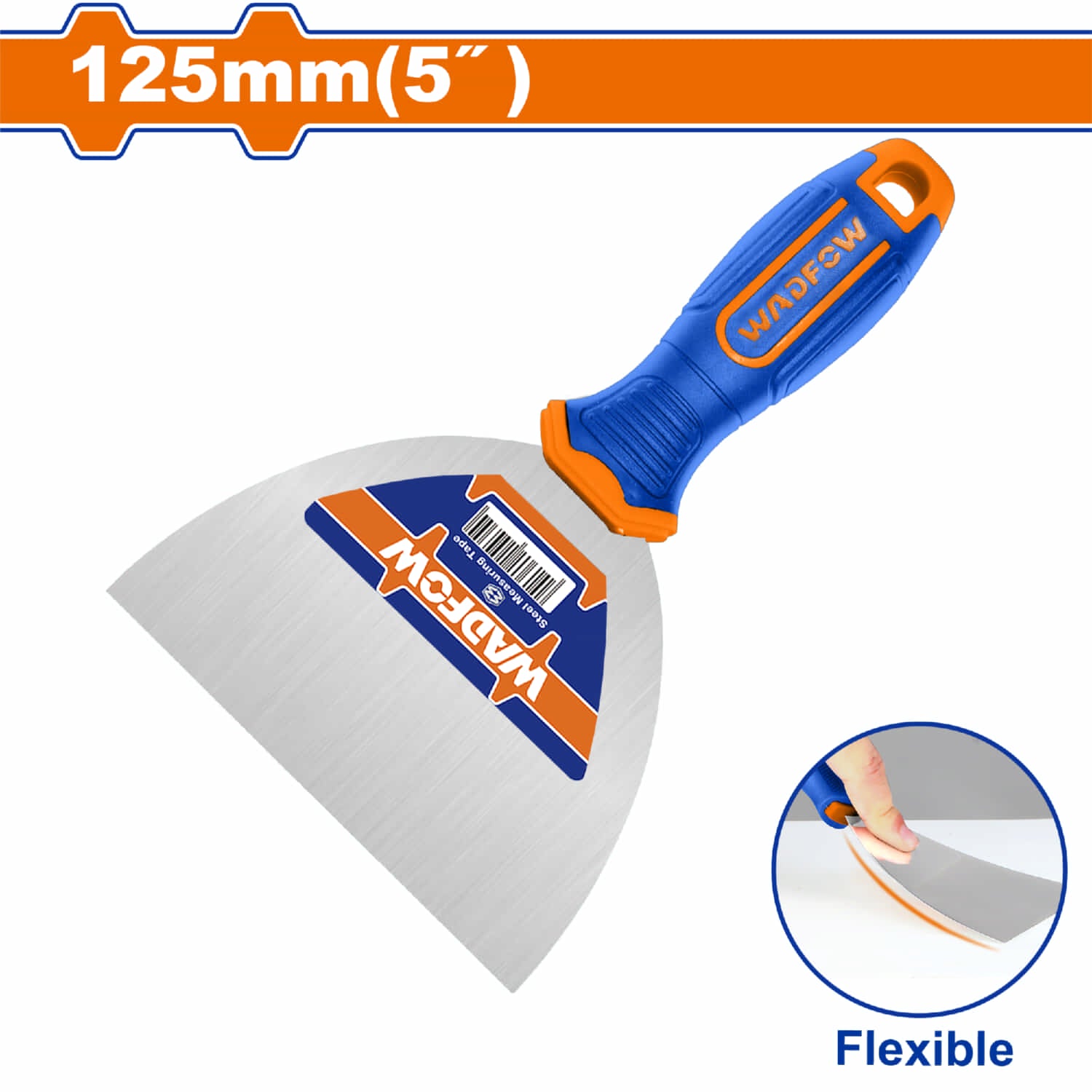 Espátula de 5" Tratamiento térmico. Con mango de plástico. Acero Flexible