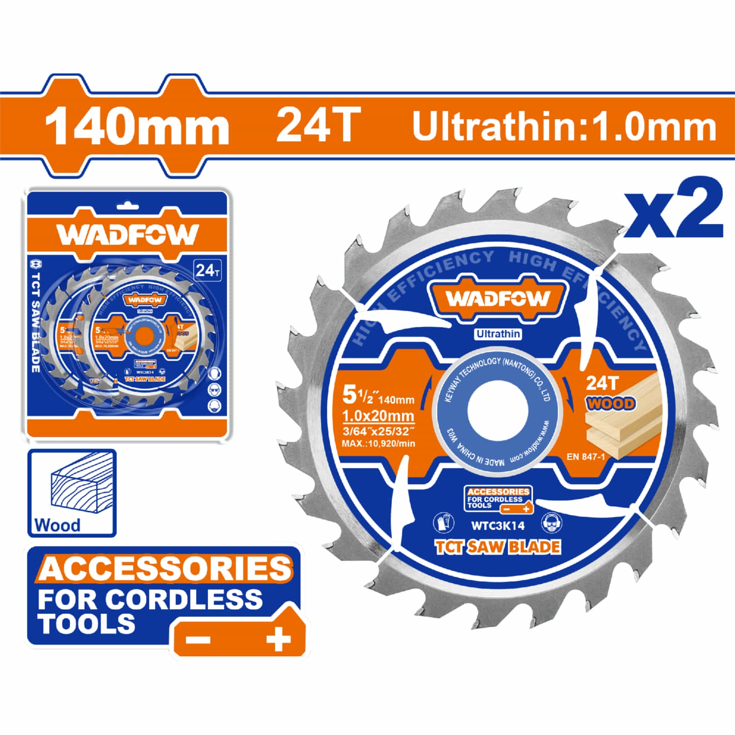 Discos 5-1/2" Sierra Ultra Fina 1.0mm 140mm 24T Ideal para corte en Madera. Uso en Sierras Circulares Inalámbricas. Set 2 piezas.