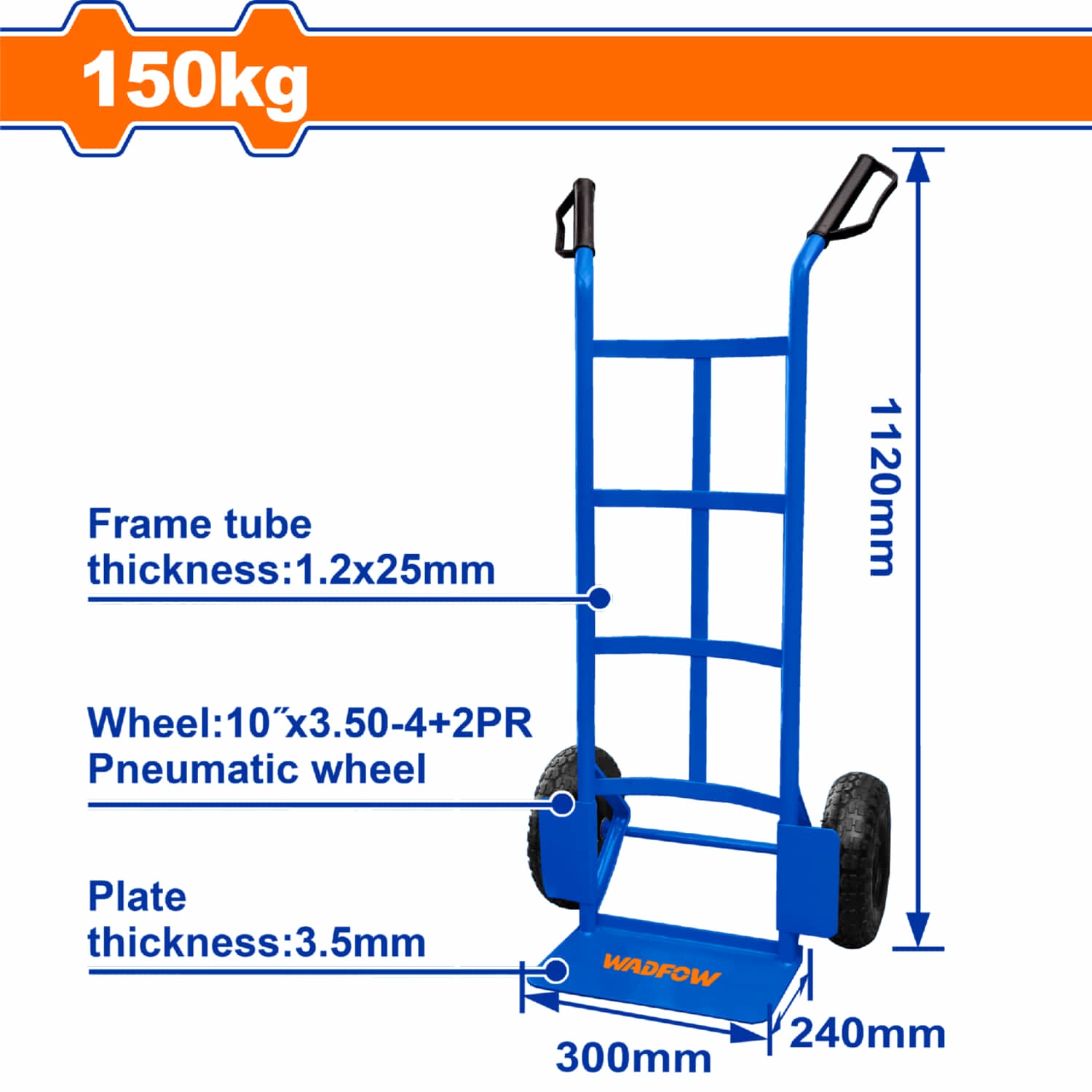Carretilla Manual de Carga para 150 Kg. Espesor de los Tubos: 1.2 x 25 mm. Alta Calidad. Trolley