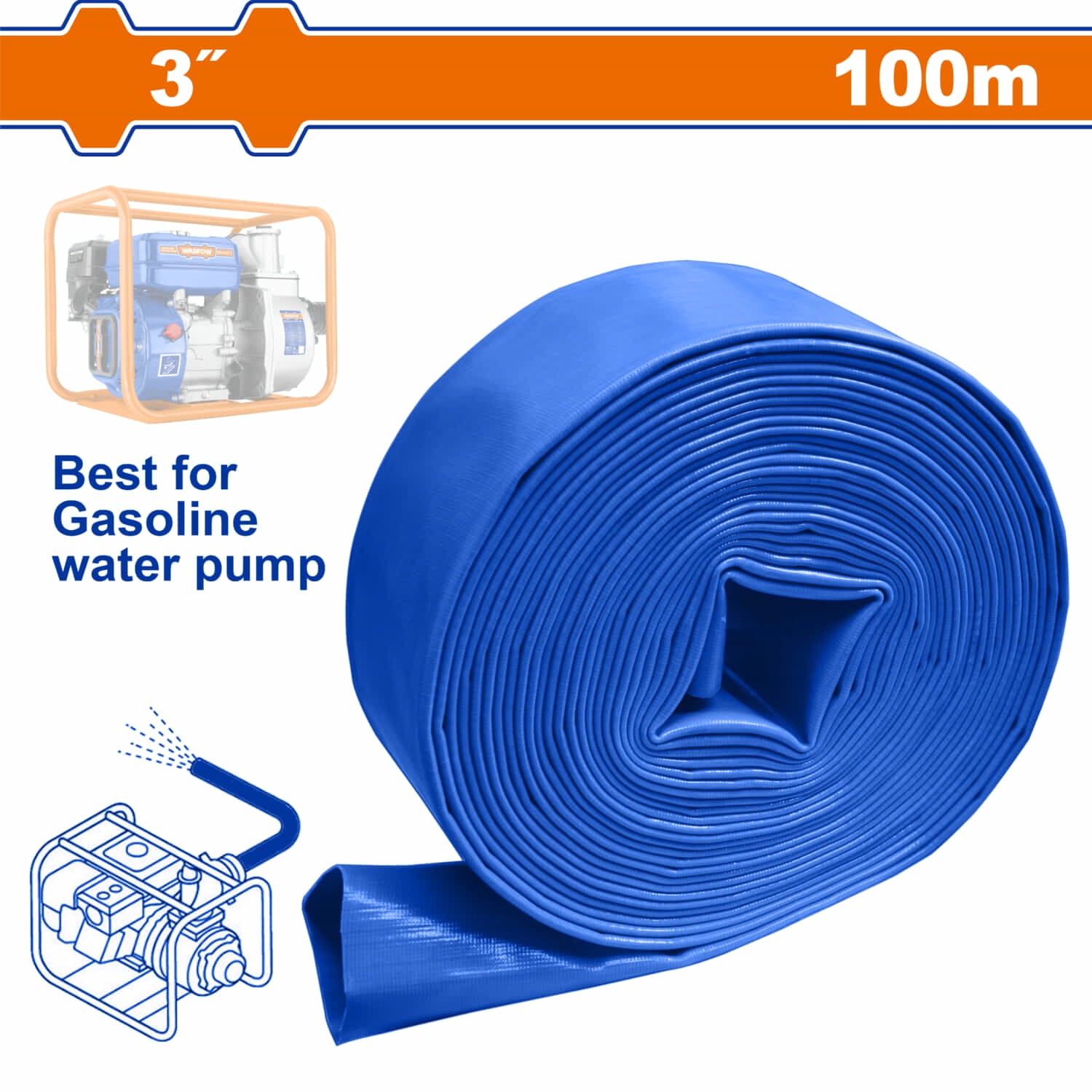 Manguera plana PVC de 3" para bombas de gasolina o diese Long 100m Presión 4Bar Diámetro interior: 3" Espesor:1mm
