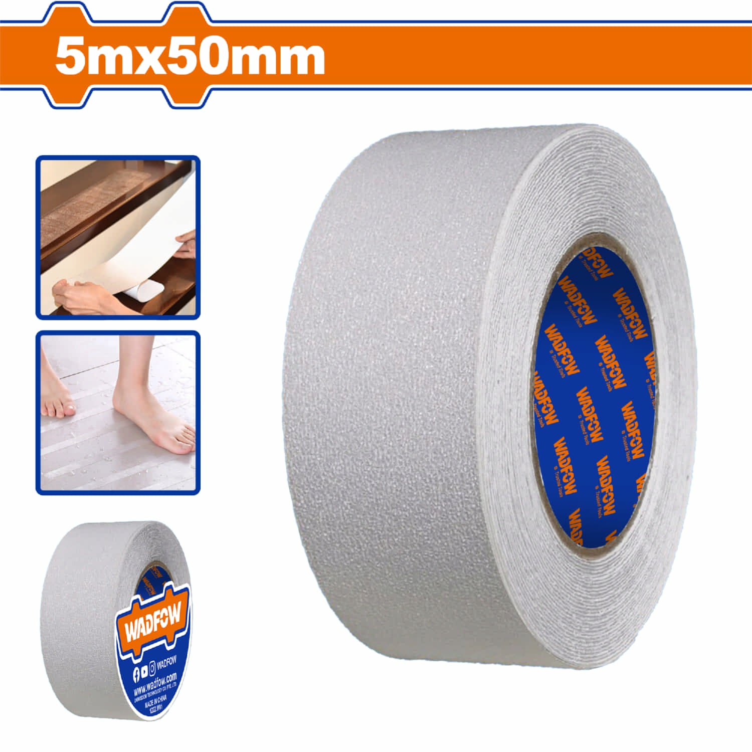 Cinta Tape Antiderrapante Antideslizante para pisos PEVA 5mts largo x2"mm. Esp: 0.72mm. Transparente. Ideal Para Baños, Duchas, Cocinas.