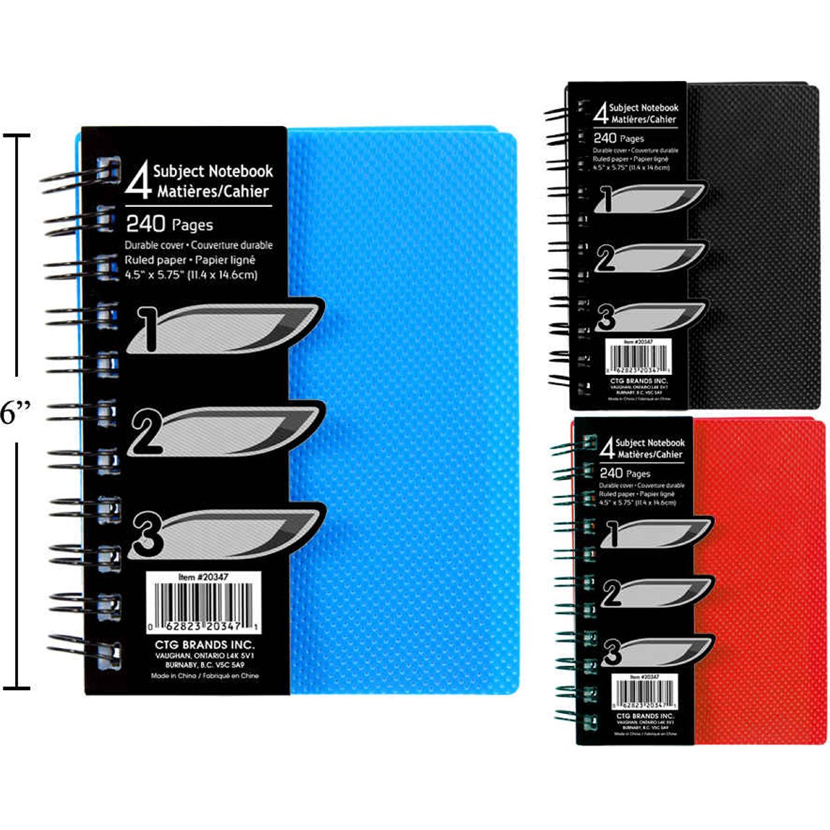 4.5 "x 5.75" 240-p Cuaderno de 4 sujetos, (1pza) (Viene en colores variados al azar)