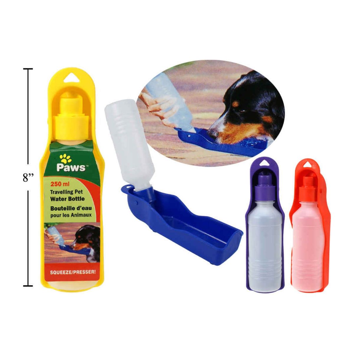 Botella de agua para mascotas itinerante de 250 ml (Viene en colores variados al azar) (1pza)