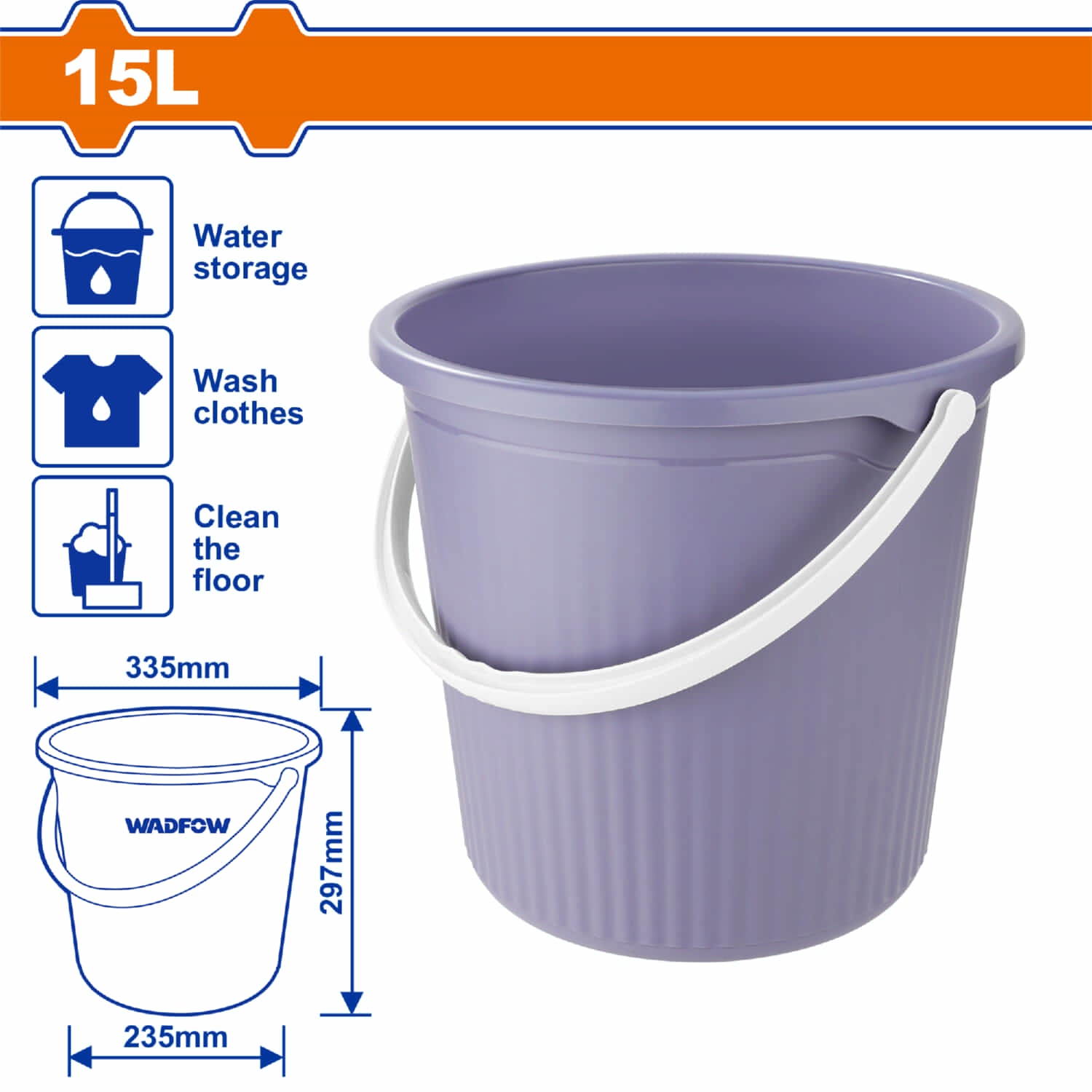 Cubo de Limpieza Multiusos 15L. Tamaño: 335x235x297mm. Mango cómodo. Balde cubuta