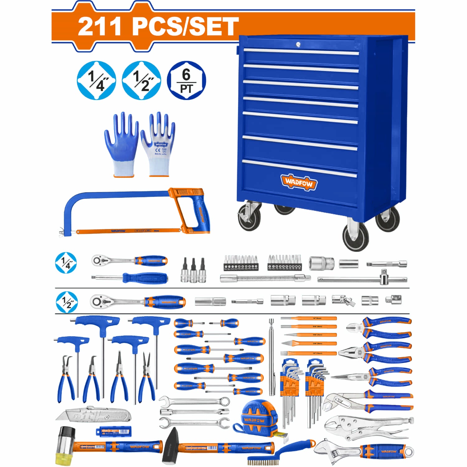 Caja de Herramientas con ruedas de 7 niveles 211 piezas con llaves trinquete dados alicates. SET trolley juego cn gavetas para mecanico