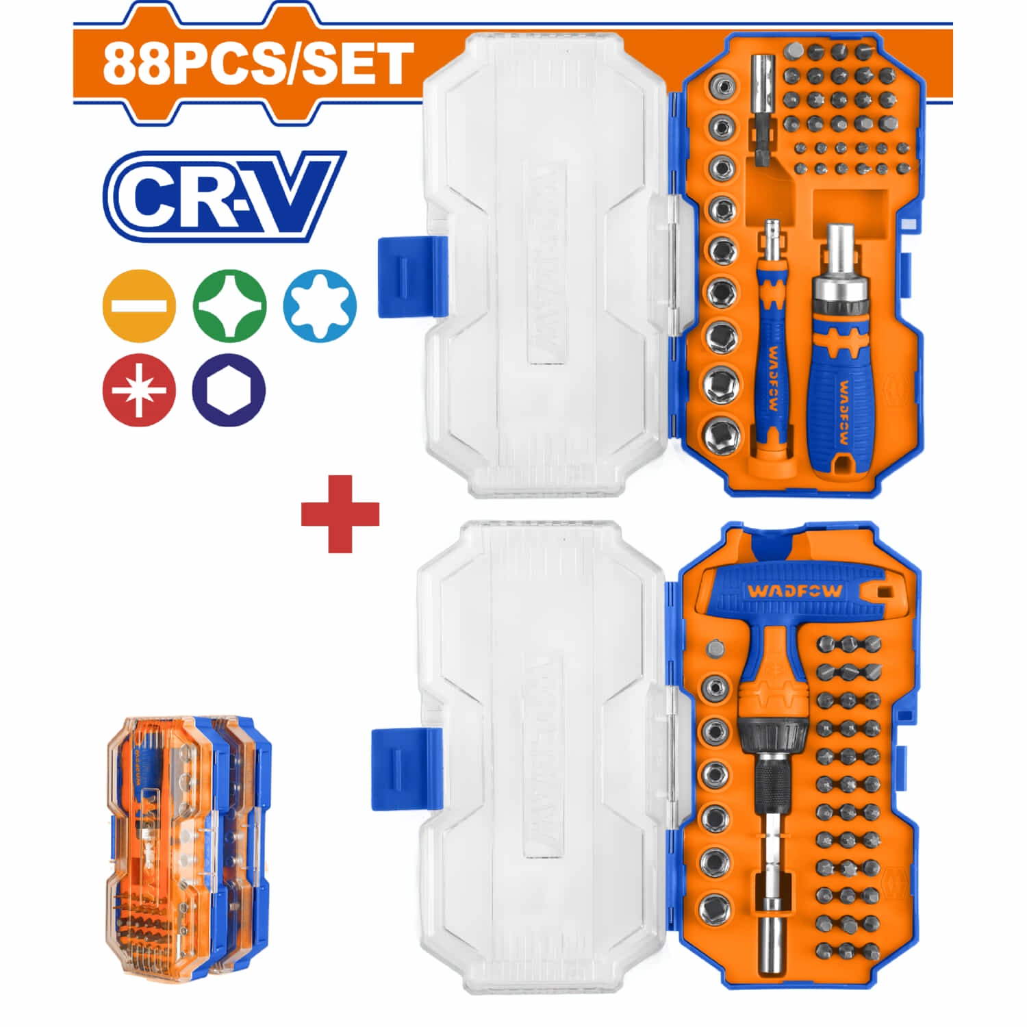 Sockets Dados destornillador T Ratchet Puntas Cr-V 1/4" (Brocas, Soporte, Mango T) Set de 88 piezas.
