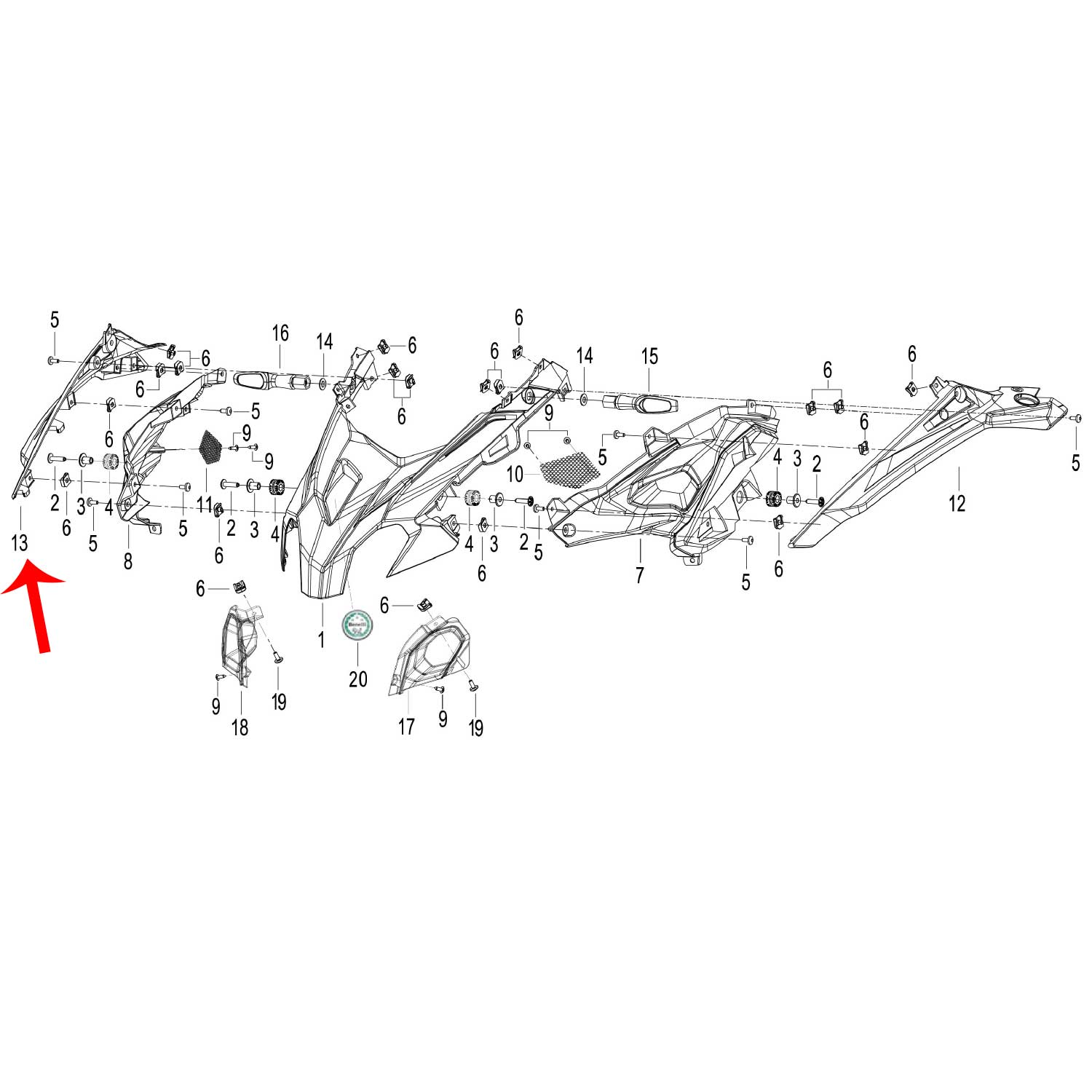 Covertor decorativo frontal derecho rojo con calcomanias (TRK502X)