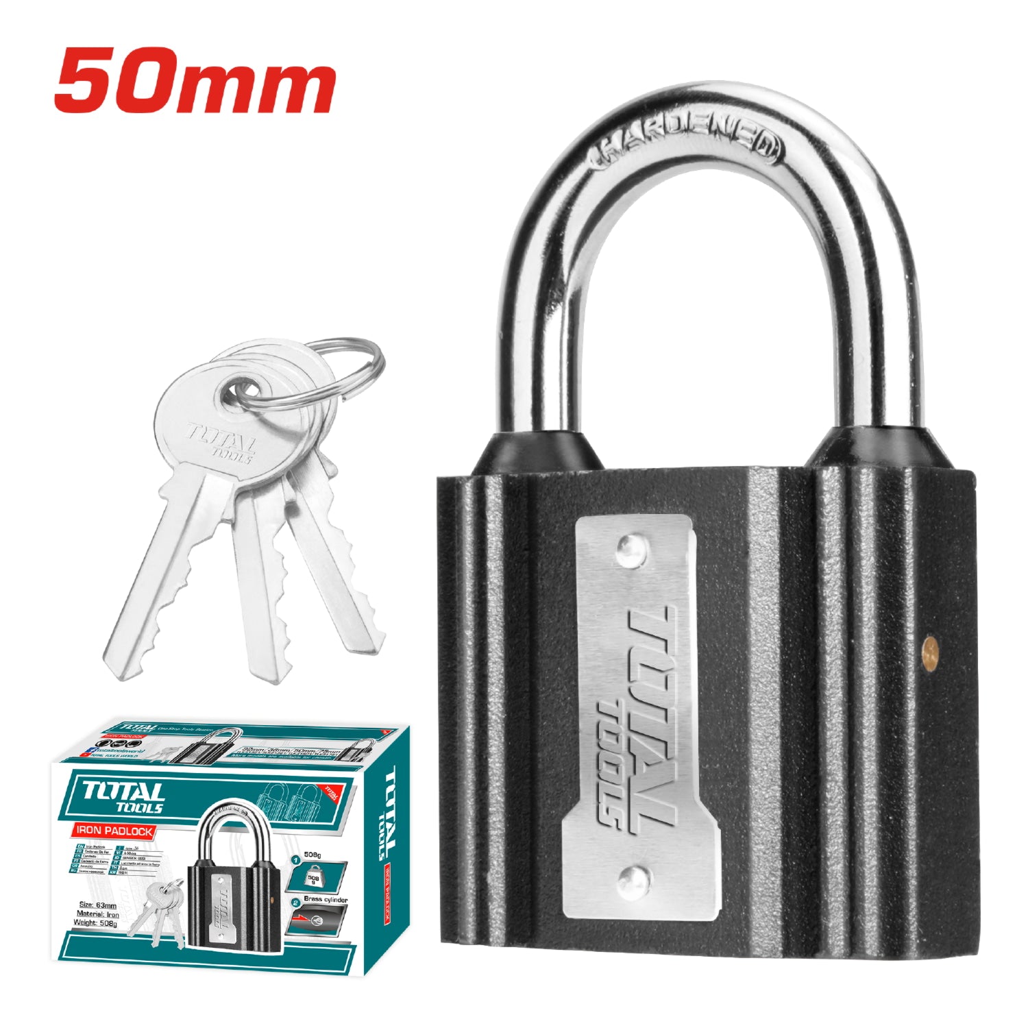 Candado acero antipalanca 50mm. Cilindro de latón. Incluye 3 llaves.