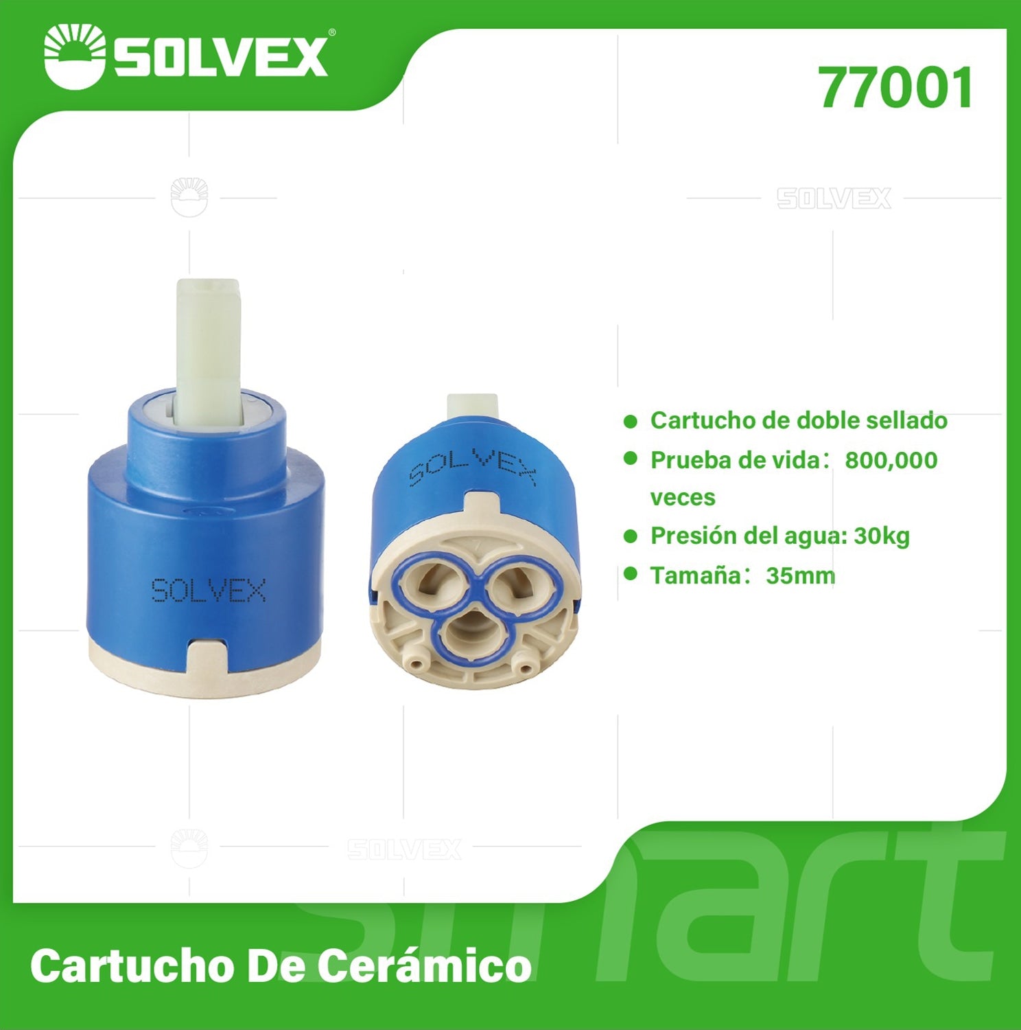 Émbolo de Cerámica 35 mm. Cartucho de Repuesto para Grifos y Llaves de Agua. Presión Máx 30 kg.