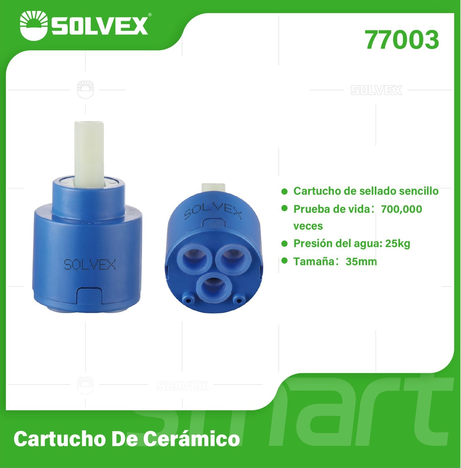 Émbolo de Cerámica 35 mm. Cartucho de Repuesto para Grifos y Llaves de Agua. Presión Máx 25 kg.