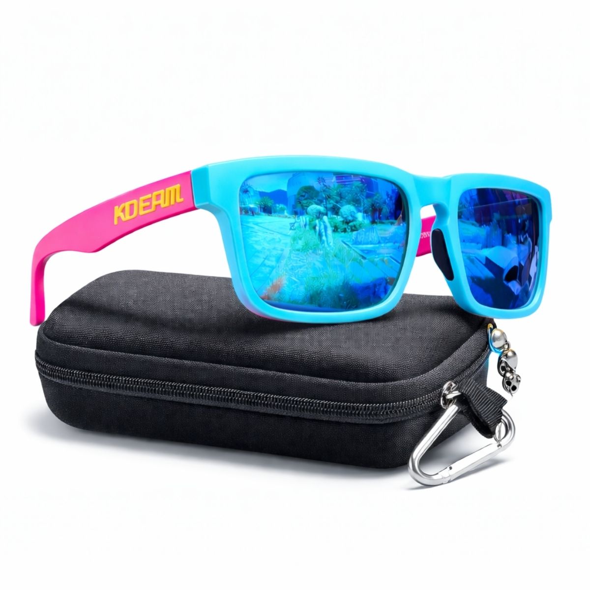Lentes de Sol Polarizados UV400 Unisex, Protección Antirreflejo para Conducir, Pesca y Actividades al Aire Libre.(Incluye Estuche).Azul y Fucsia, Lente Azul Espejo