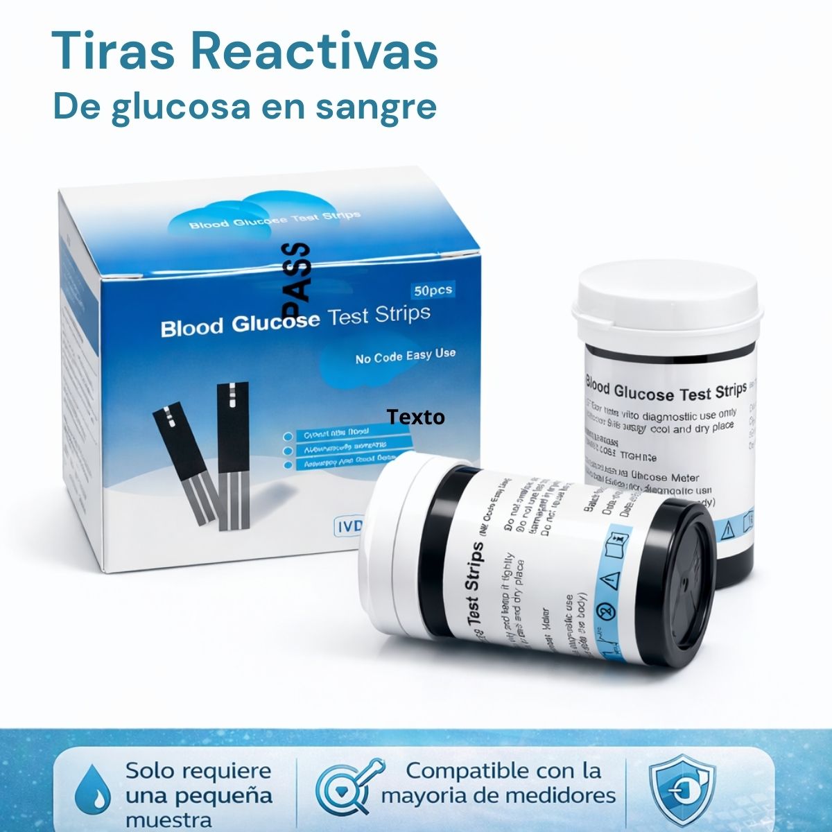 Tiras Reactivas para Glucosa en Sangre con 50 Lancetas. Pruebas de Glucemia Compatible con Glucómetros
