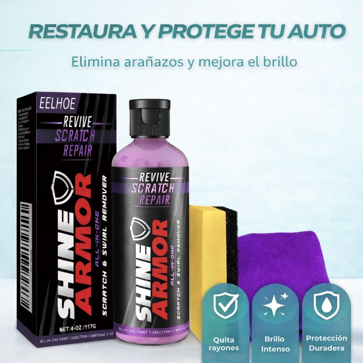 Removedor de Rayones para Auto All-in-One Ideal Para Detailing. Reparador de Pintura con Esponja y Paño de Pulido. Pasta Para Pulir Y Eliminar Rayones De Carros