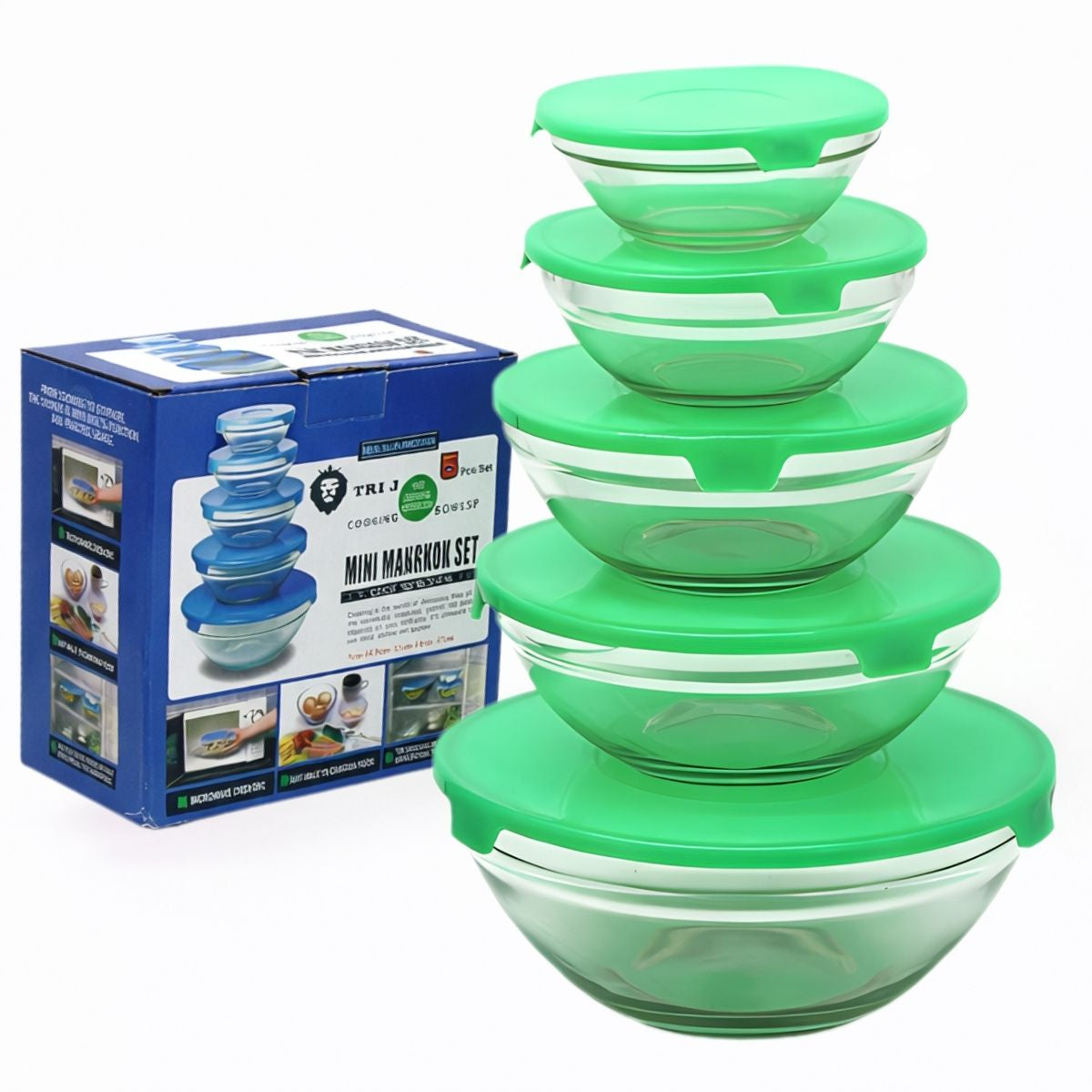 Recipientes de Vidrio con Tapa Hermética. Contenedores Para Alimentos. Vasijas Redondas (Set de 5). Colores Variados