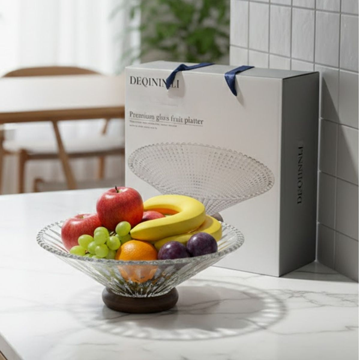 Frutero de Vidrio con Base Elevada Estilo Clásico. Centro de Mesa Elegante para Frutas, Postres y Decoración 9.8” (25cm)