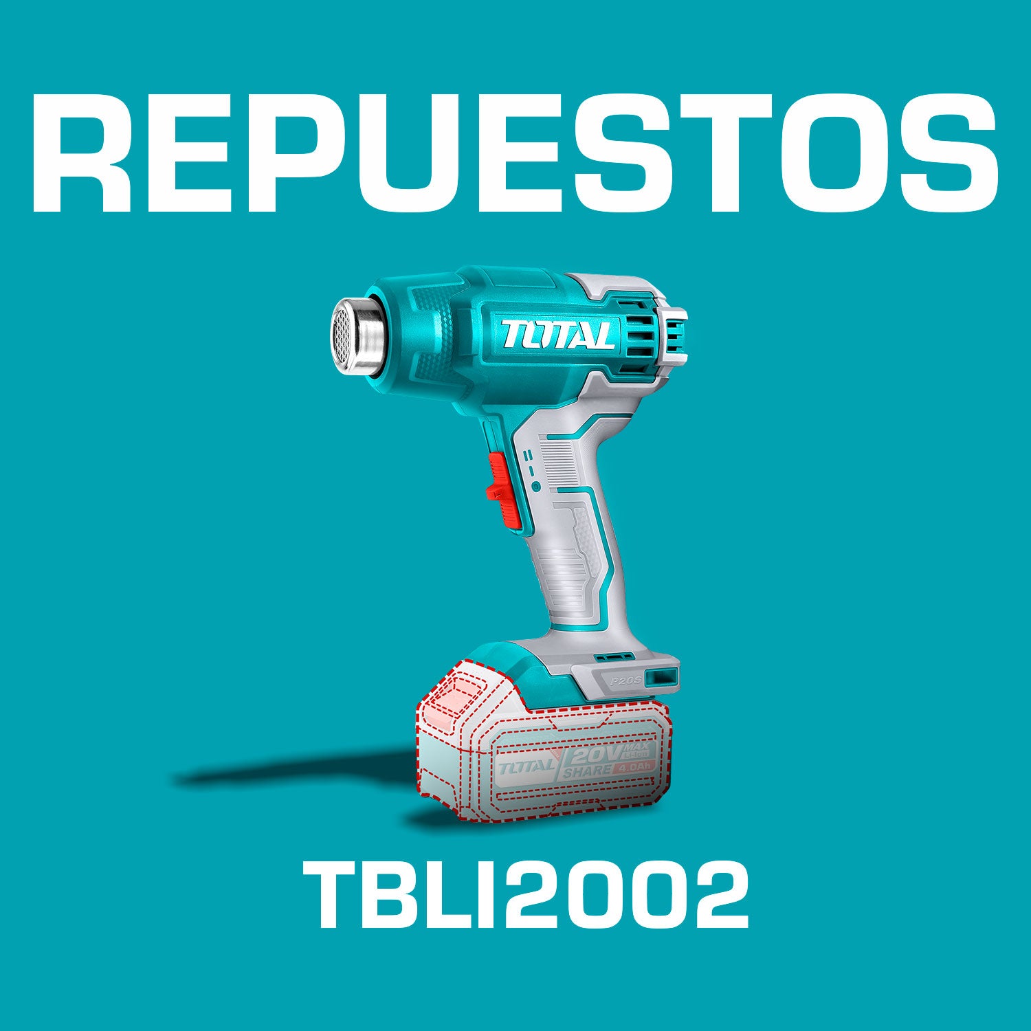 Repuestos Pistola de calor Inalámbrica. 20V. 300/550°C. Batería y cargador por separado. Codigo TBLI2002
