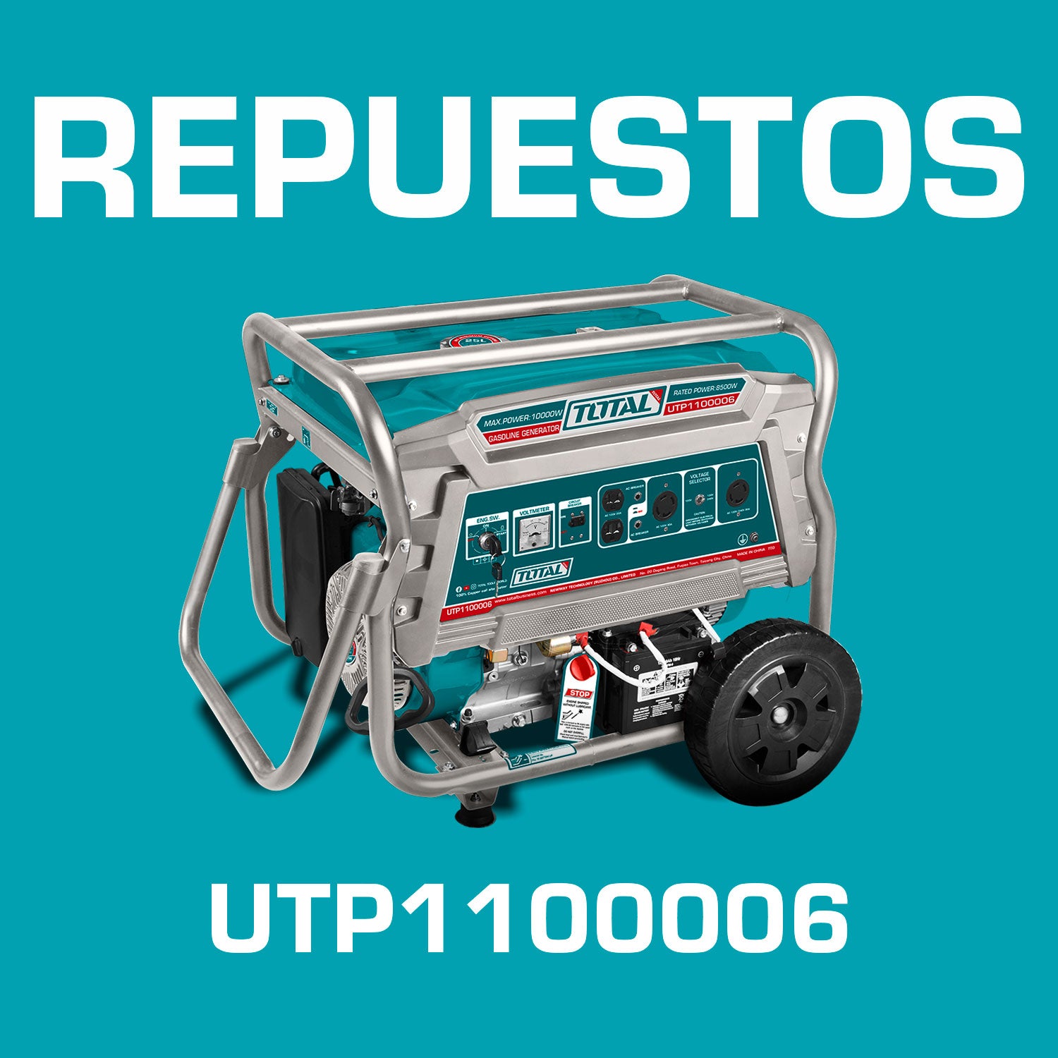 Repuestos Generador a Gasolina 10,000watts 10kW 110-120V 60Hz 3600rpm 25L Motor 4 tiempos. Codigo UTP1100006