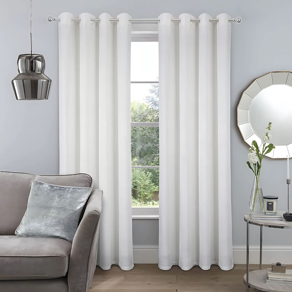 Paños de cortina blancos con argollas (1 panel) Cortinas de tela con anillos.