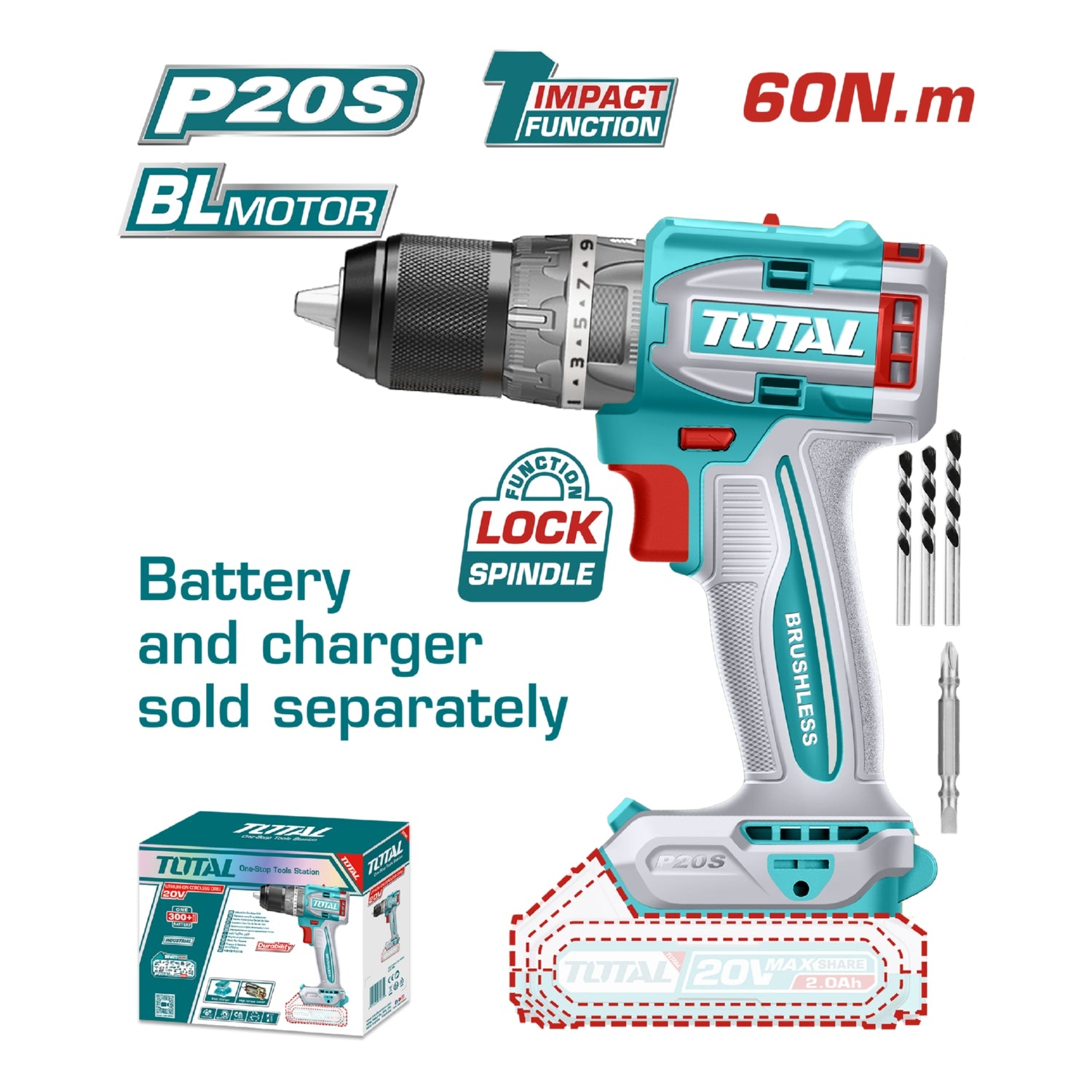 Drill Taladro inalámbrico 20v de impacto (Sin escobillas). No incluye batería ni cargador.