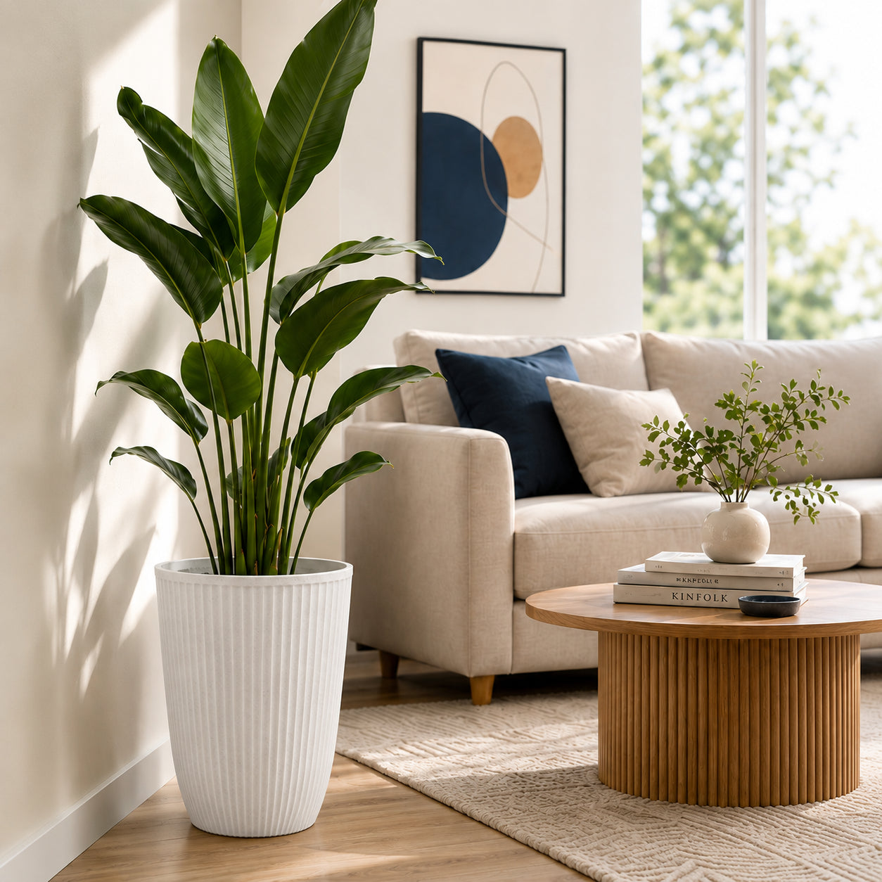 Maceta Alta Decorativa Blanca con Acabado Cerámico Mate para Interior y Exterior D28.5*H37.7cm Resistente a Rayos UV.