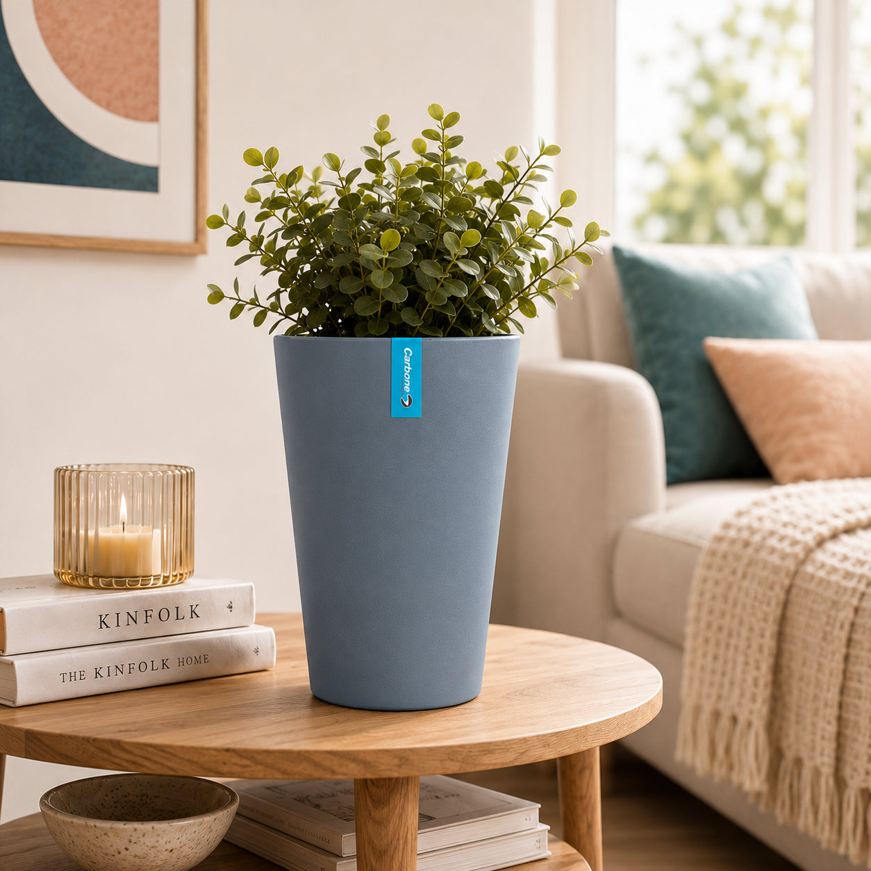 Maceta Alta Decorativa Gris Oscuro con Acabado Cerámico Mate para Interior y Exterior D14*H20cm Resistente a Rayos UV.