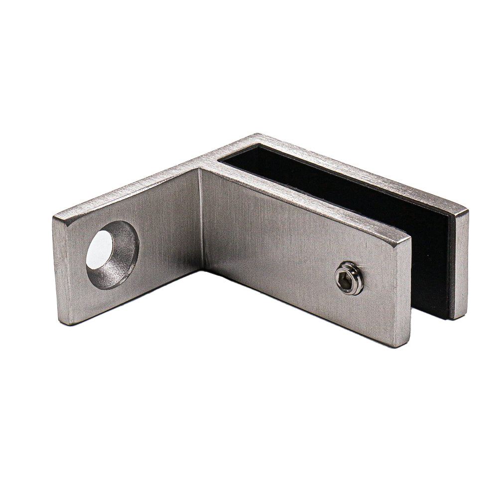 Clip para Vidrio, 90 grados, Pared - Vidrio, AISI304, SATIN