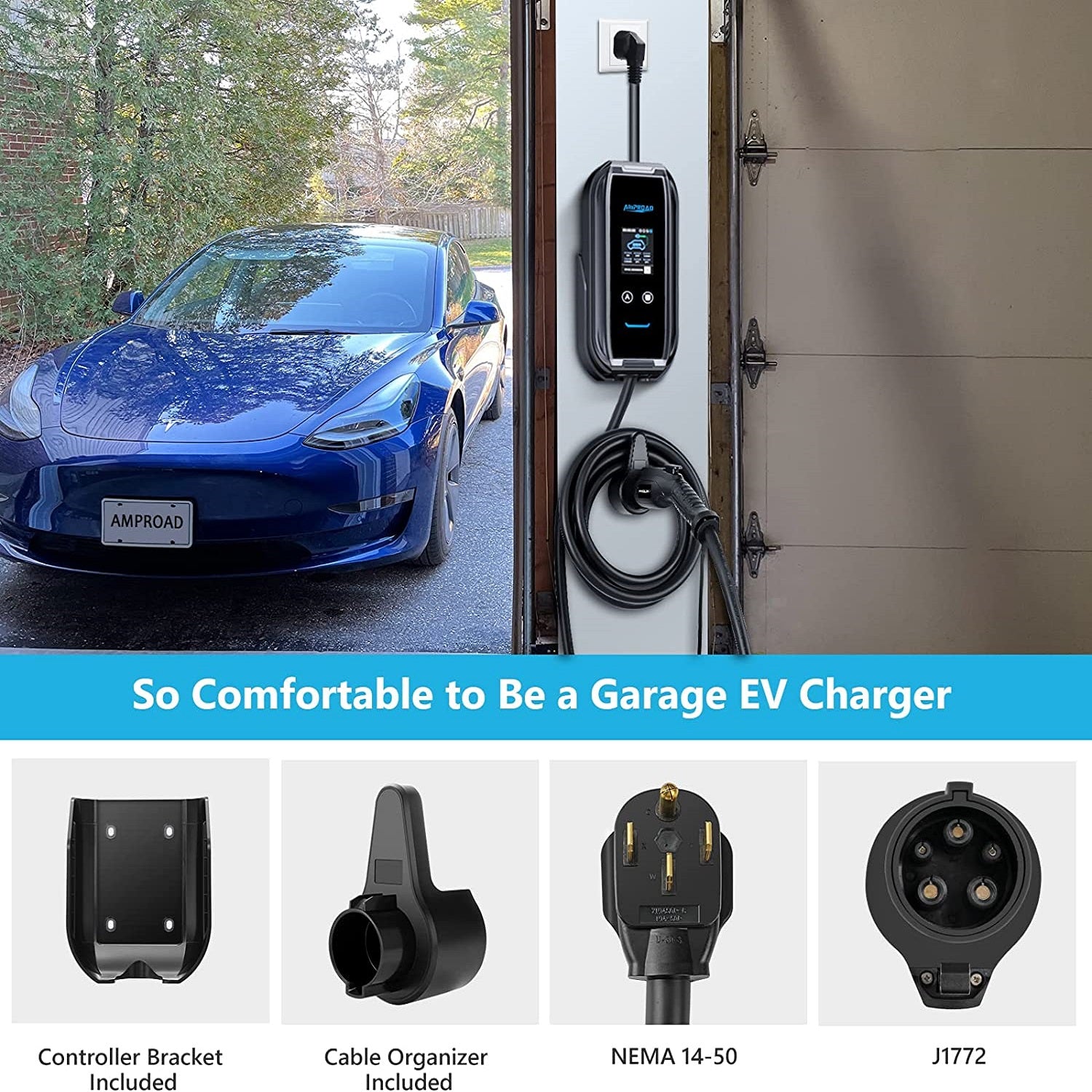 Cargador carros eléctricos Tipo1 J1772 nivel 2 10-40A 110-240V WiFi Dual portátil o de pared