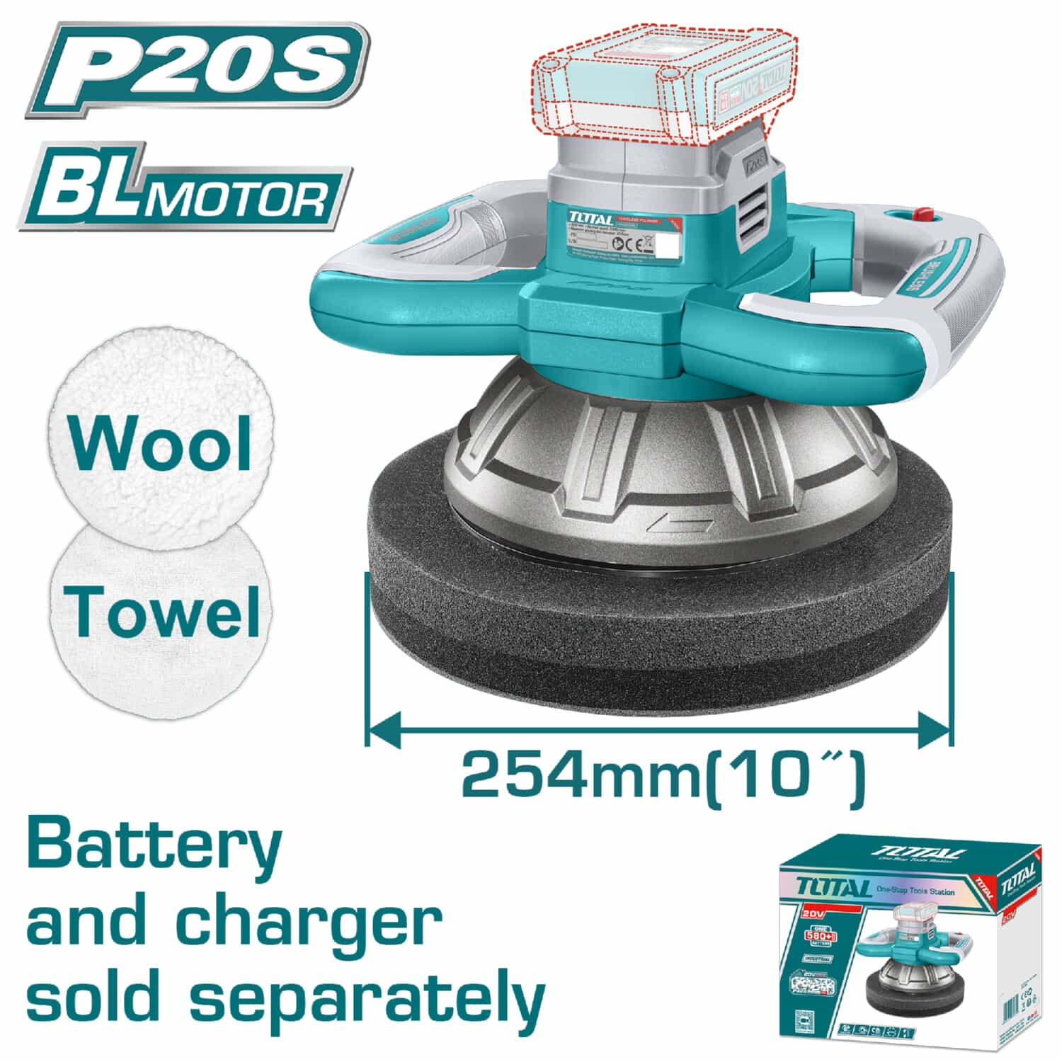 Pulidora orbital de 254 mm. 20V 2500 rpm inalámbrica para carro No incluye batería ni cargador