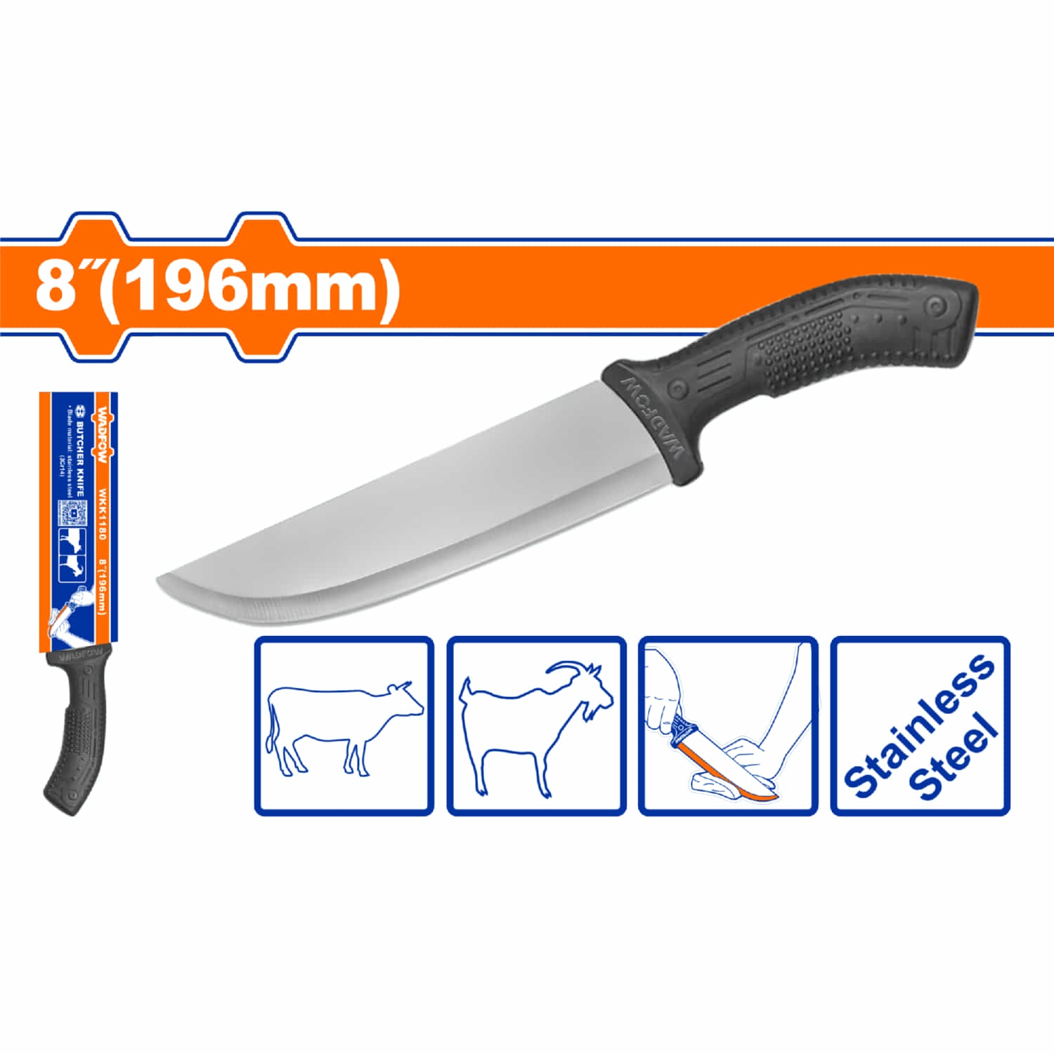Cuchillo de carnicero Cuchillo de carnicero Longitud: 8''(196mm) Material de la hoja: acero inoxidable (3Cr14) Material de mango: PP Empaquetado por