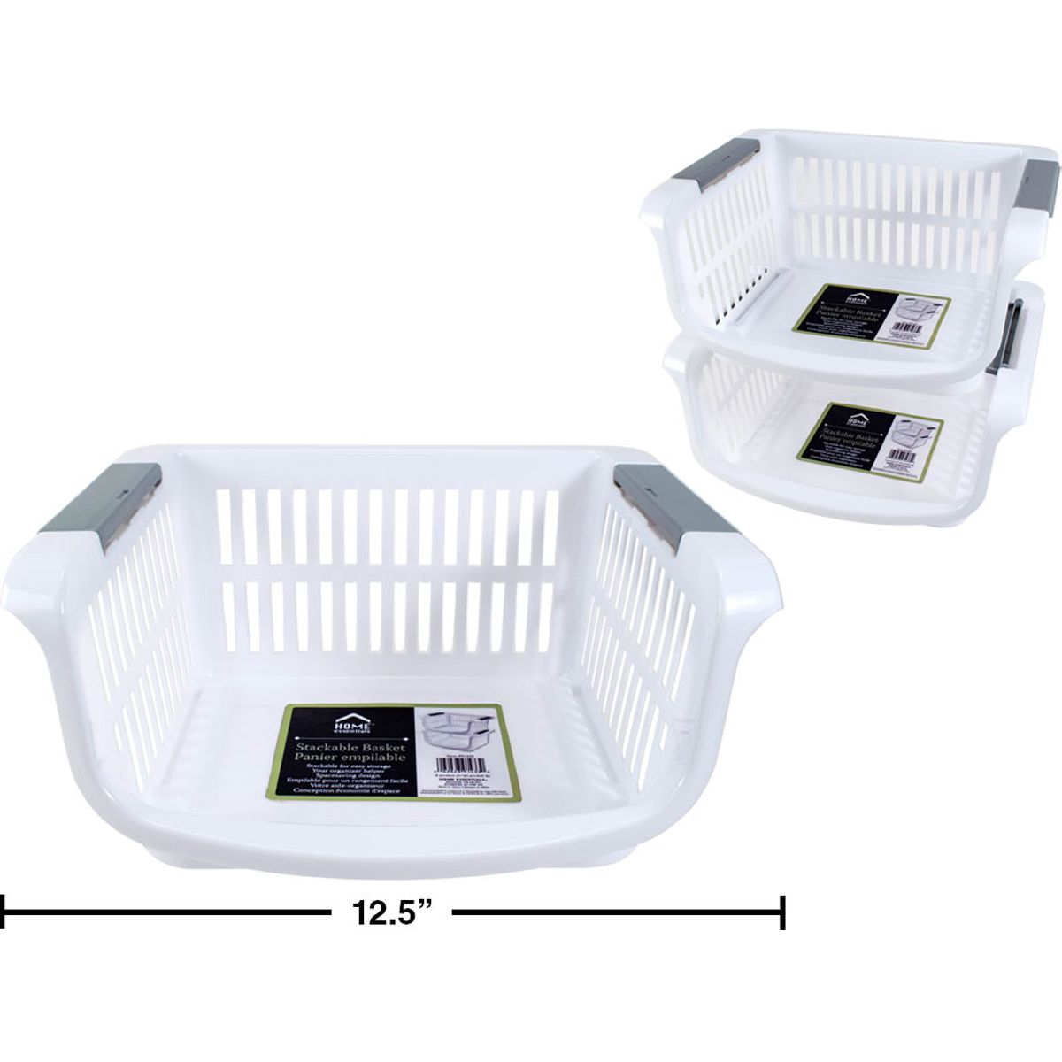 Cesta apilable organizador con asas de colores, tarjeta de inserción,