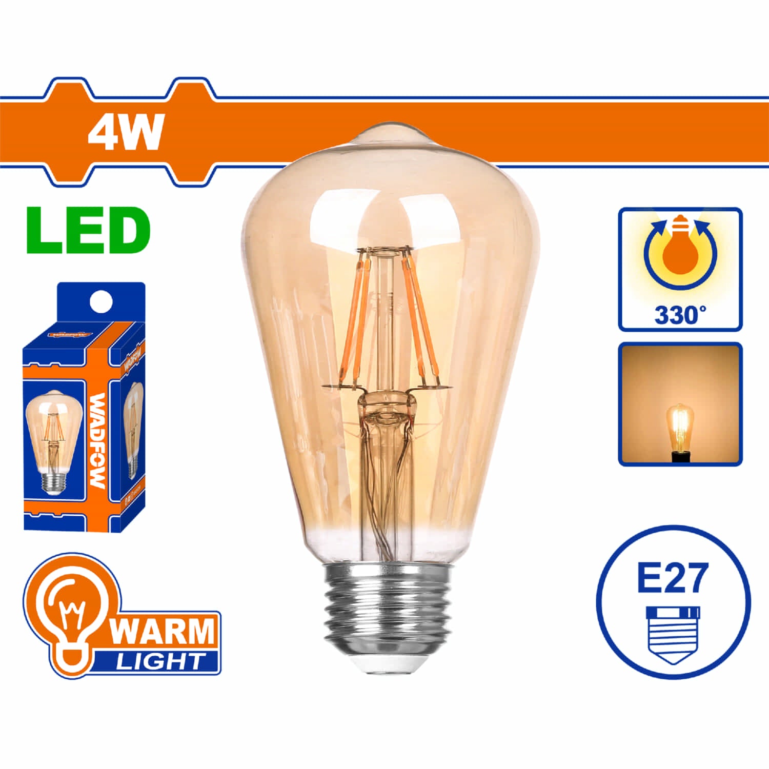 Bombillo Filamento LED 4W 2200K Luz Cálida. 15000 Horas. 400lm Base E27. Foco.