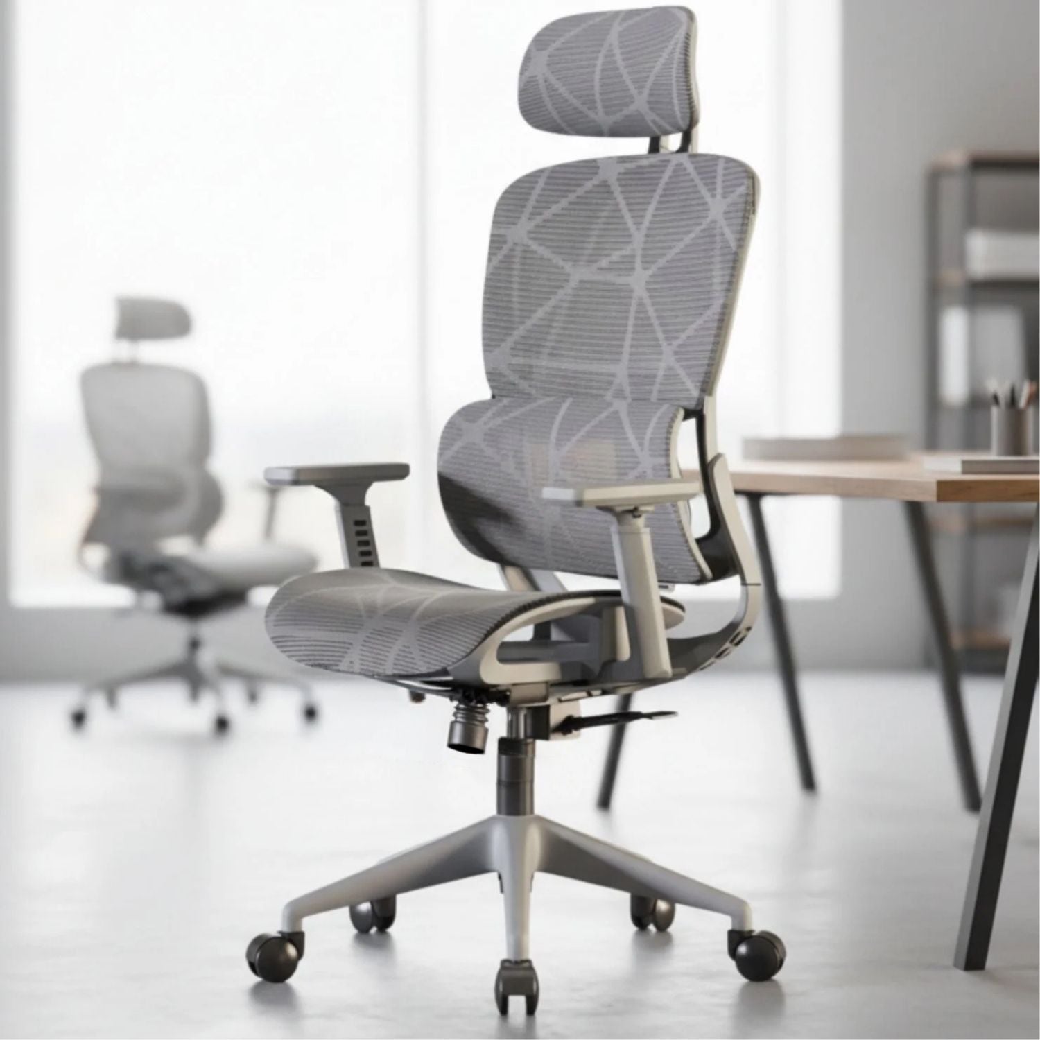 Silla de Oficina Ergonomica con Soporte 3D y Reclinación. Cómoda silla de computadora, Color gris para escritorio