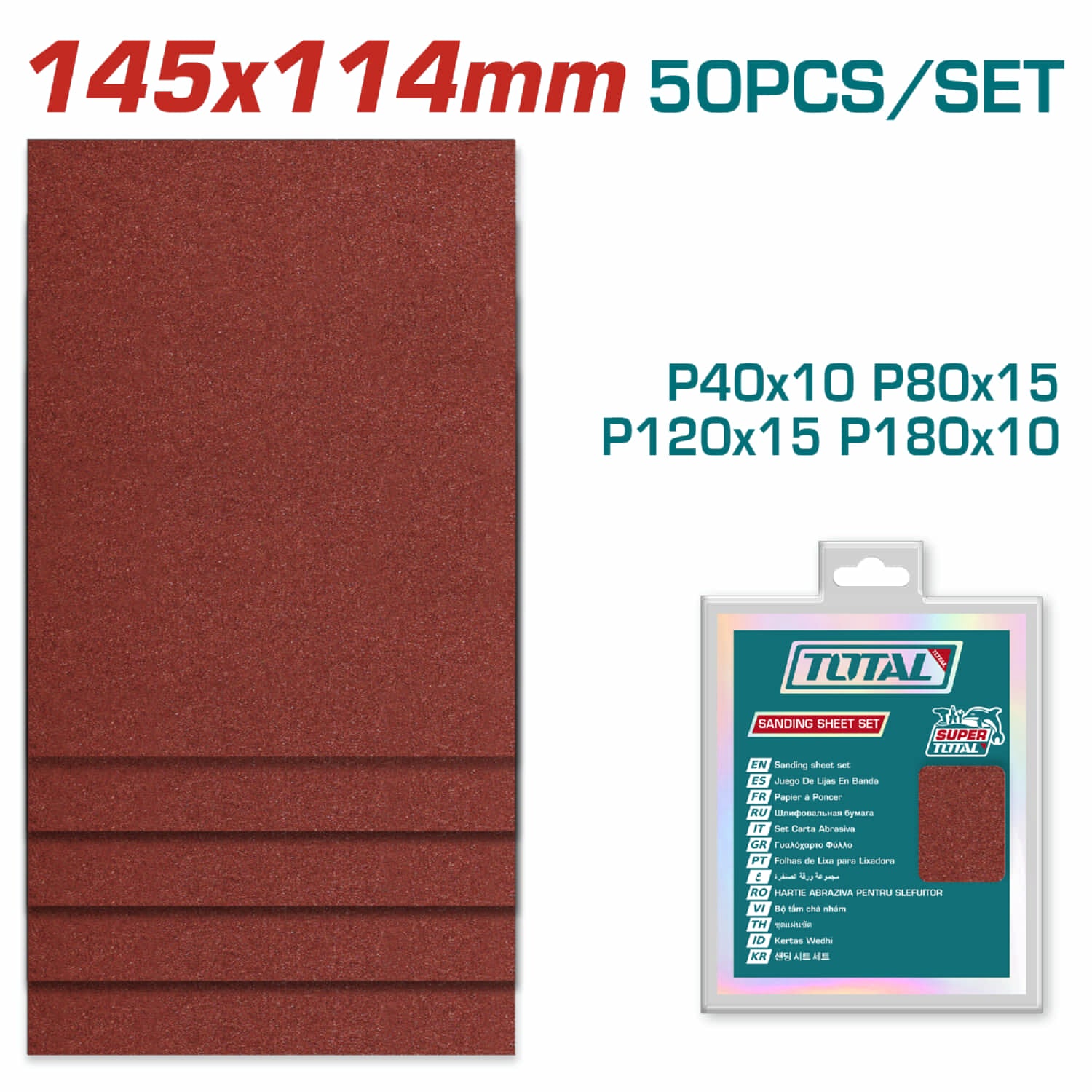 Papeles de Lija 145 x 114mm P40 P80 P120 P180. Ideal para madera y metal. Set de 50 piezas.