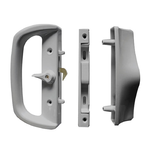 Cerradura-tirador silver para puertas correderas de aluminio. Con cilindro y 2 llaves.