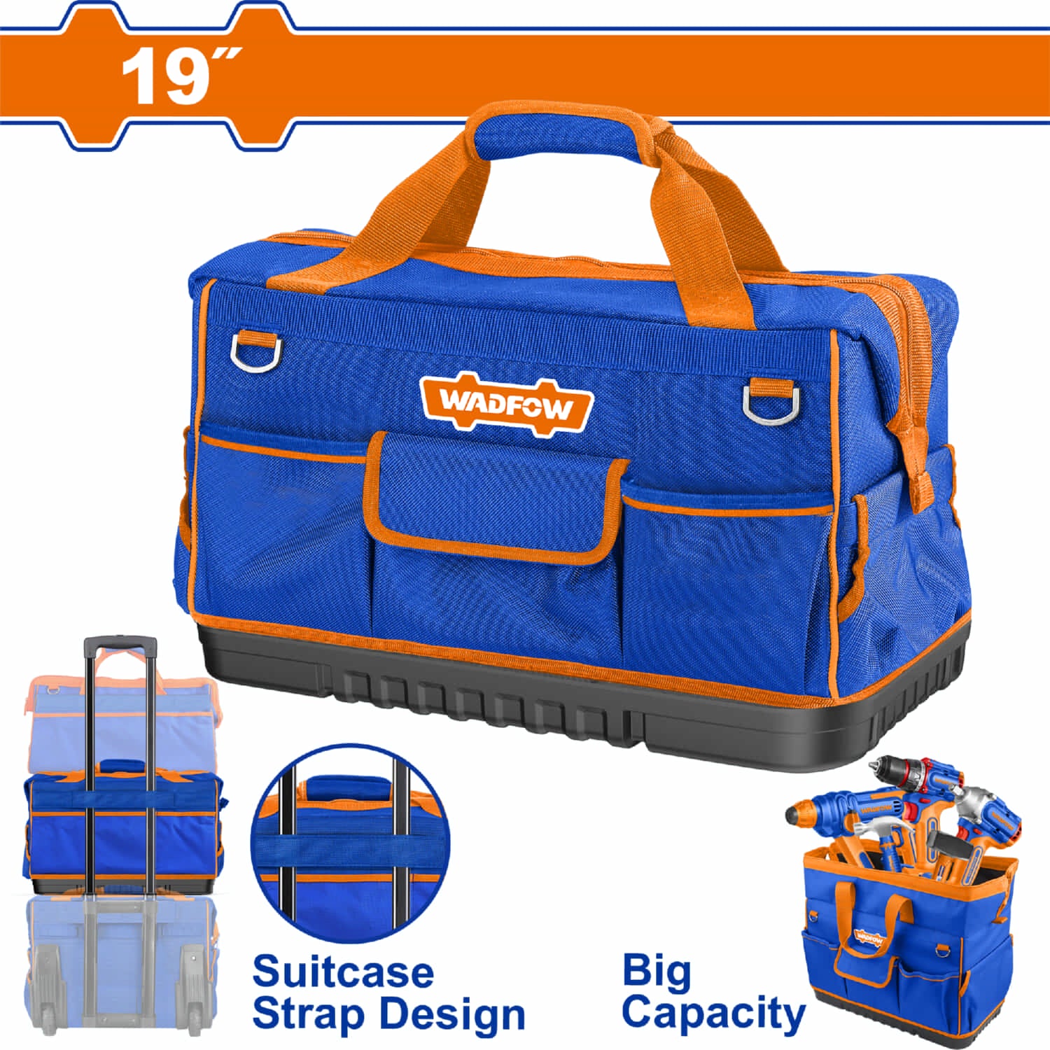 Bolsa de herramientas de 19" 20Kg 25 bolsillos. Base reforzada. 50x24x29cm Bolso caja de herramientas