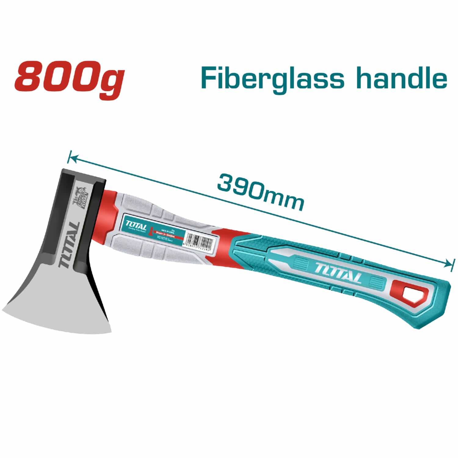 Hacha de mano 800g. Tratamiento térmico, acero al carbono #45. Mango Fibra de Vidrio.