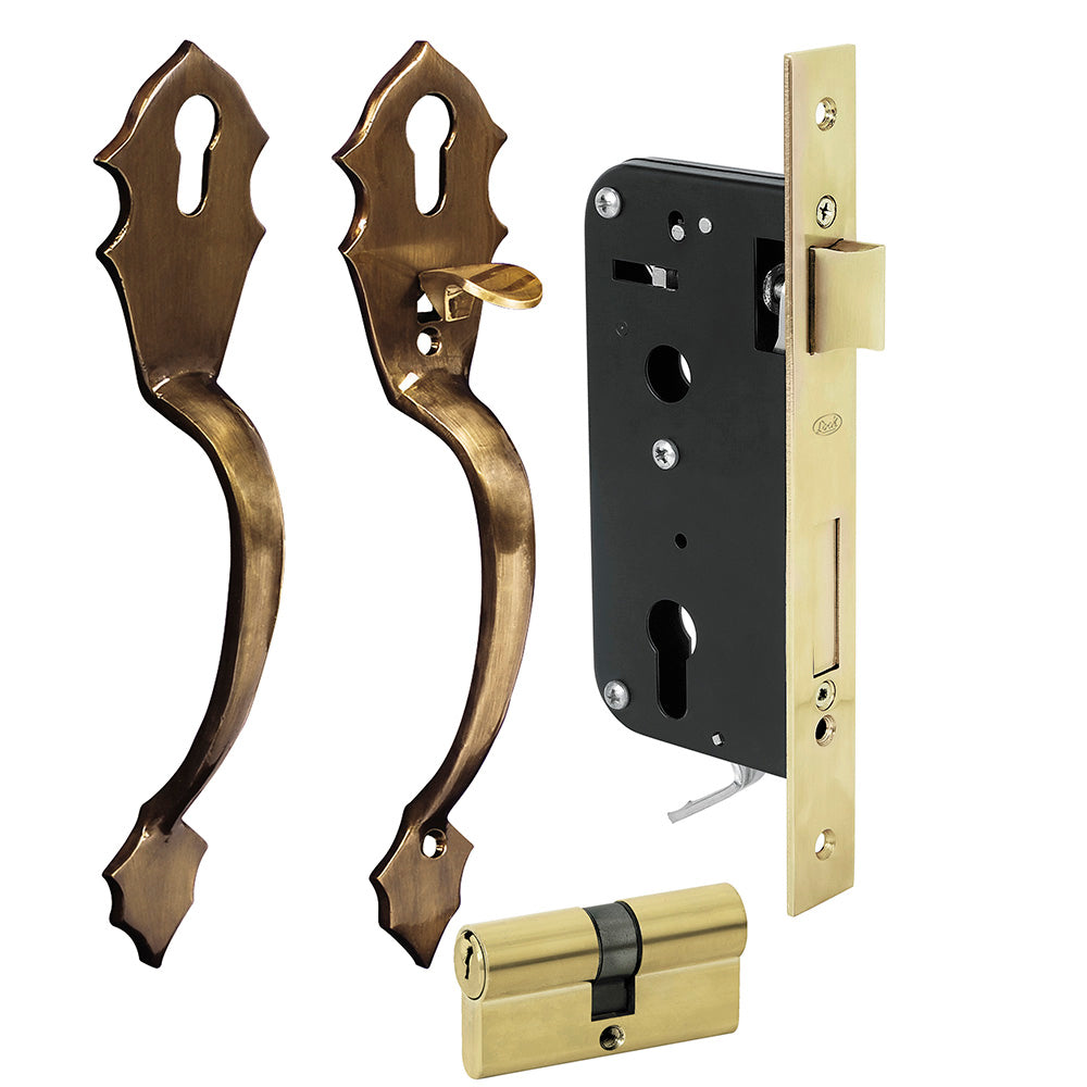Conjunto cerradura Classic llave de puntos latón antiguo Lock